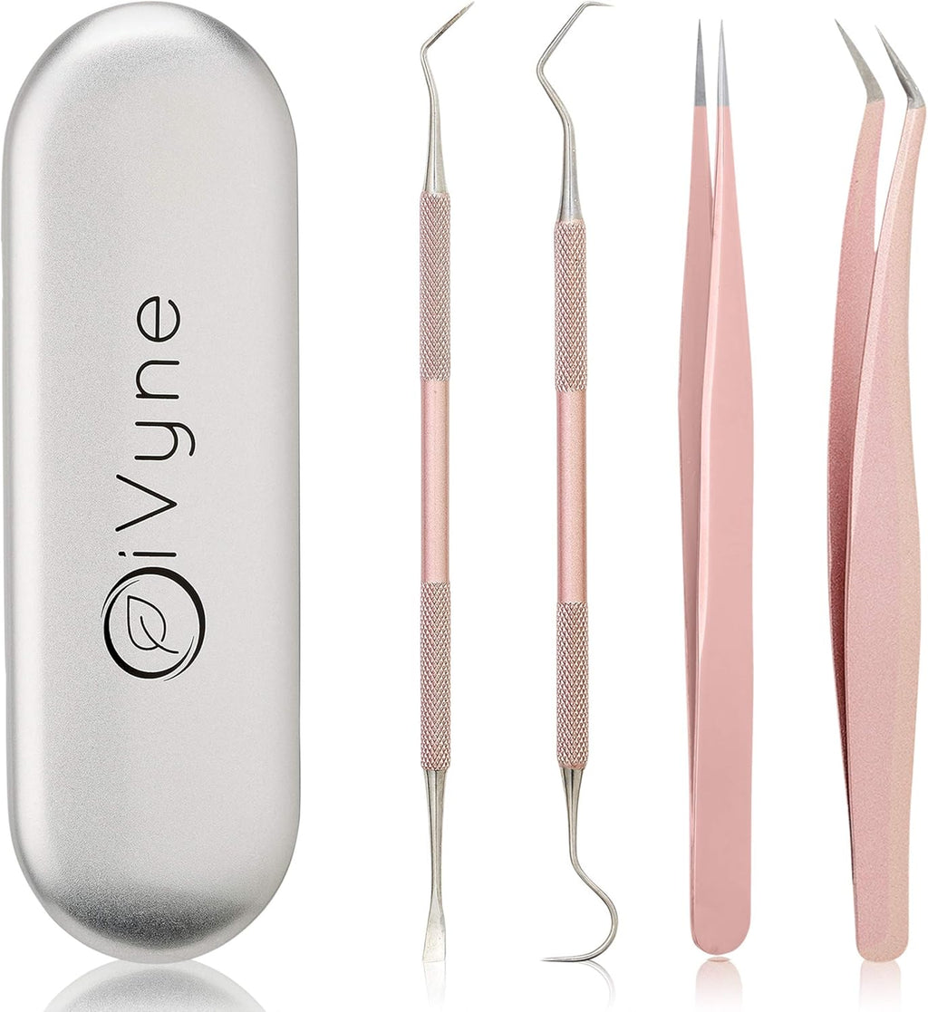 Premium Vinyl Weeding Tool Kit - Precision Stainless Steel Weeder - Hook and Pick with Fine Tweezers Crafting Set for Cricut Vinyl - by iVyne (Rose Gold)