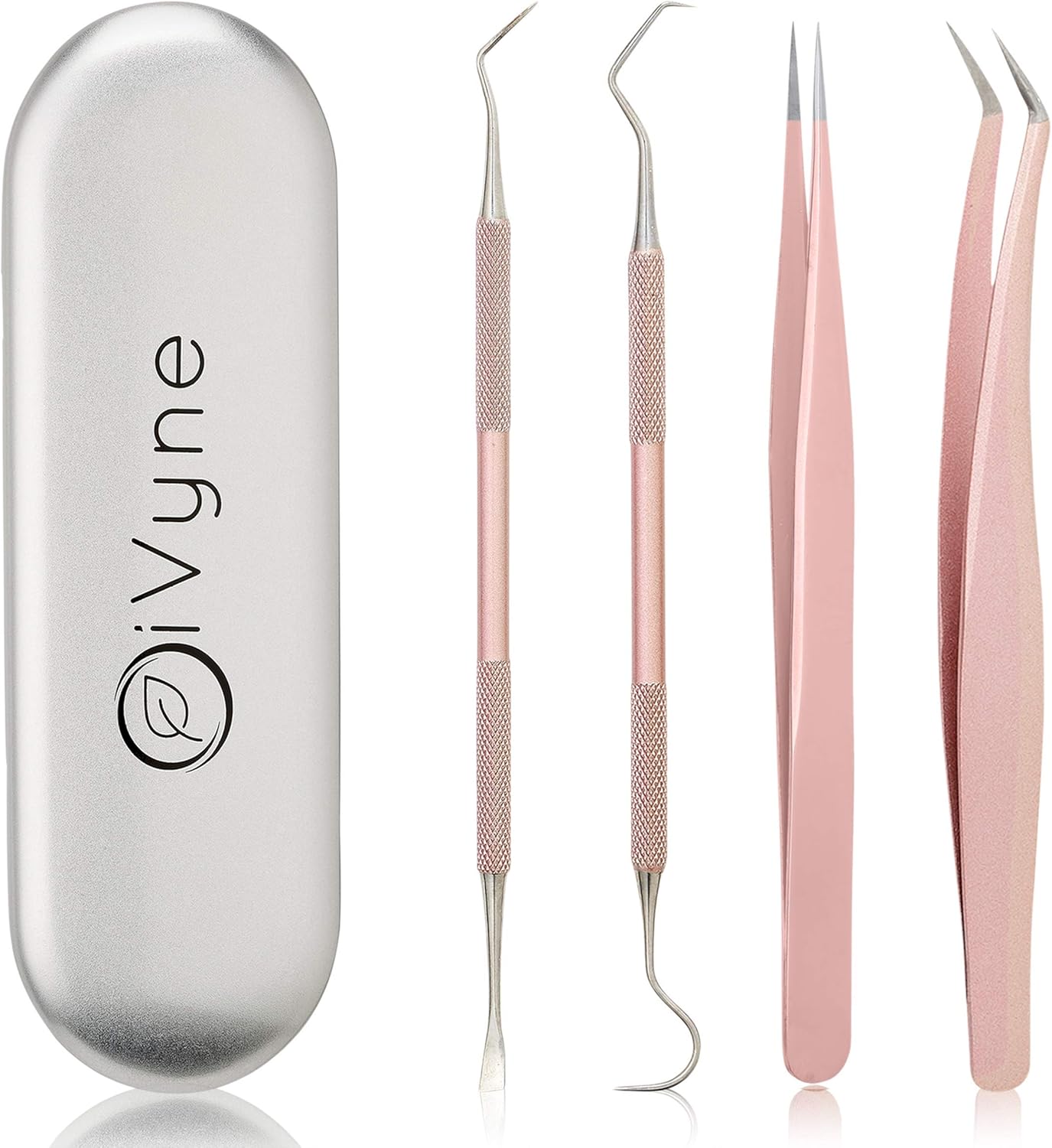 Premium Vinyl Weeding Tool Kit - Precision Stainless Steel Weeder - Hook and Pick with Fine Tweezers Crafting Set for Cricut Vinyl - by iVyne (Rose Gold)
