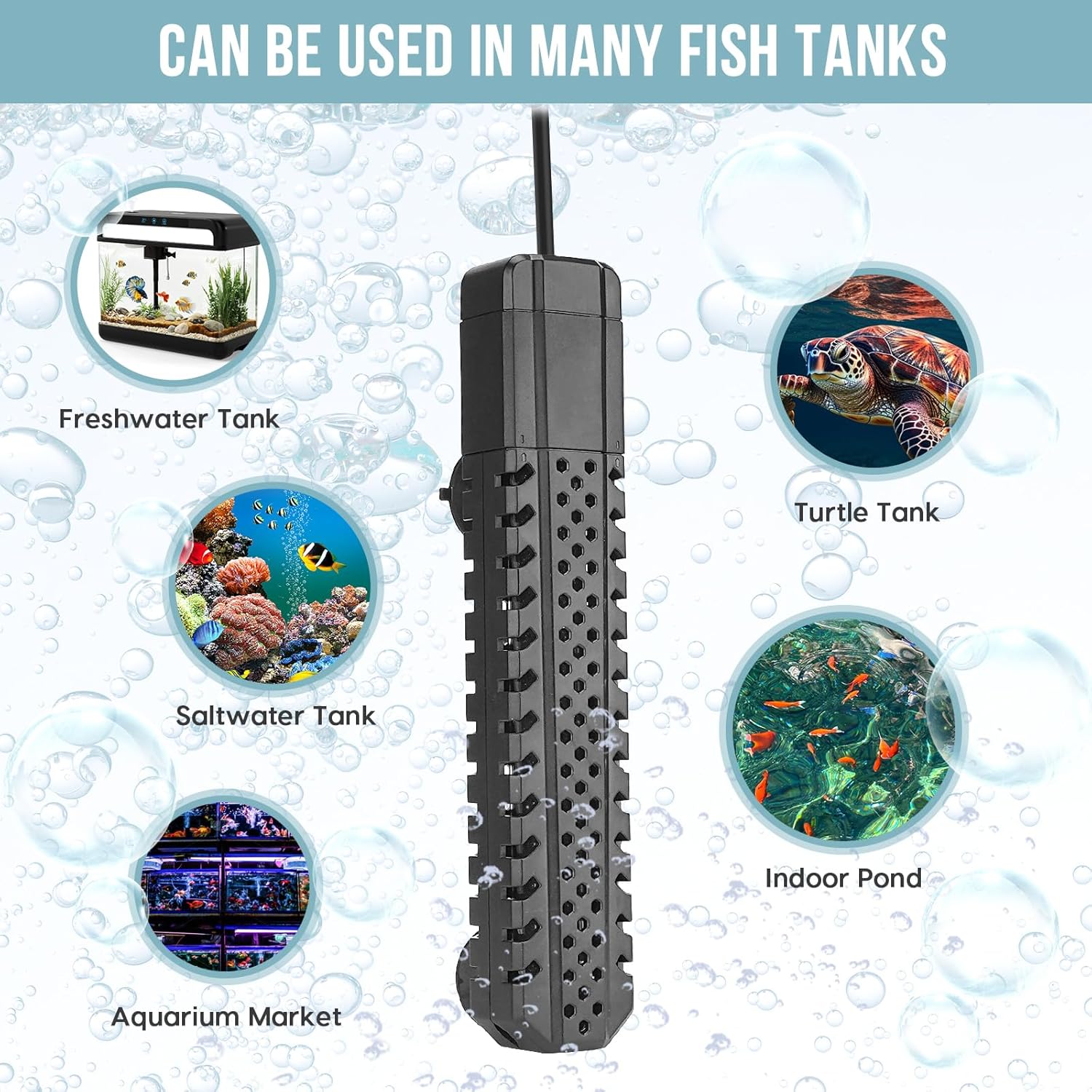 Aquarium Heater 500W, Fish Tank Heater with High-Temperature Protection and Turtle Tank Heater with Automatic Power-Off When Leaving Seawater or Freshwater.