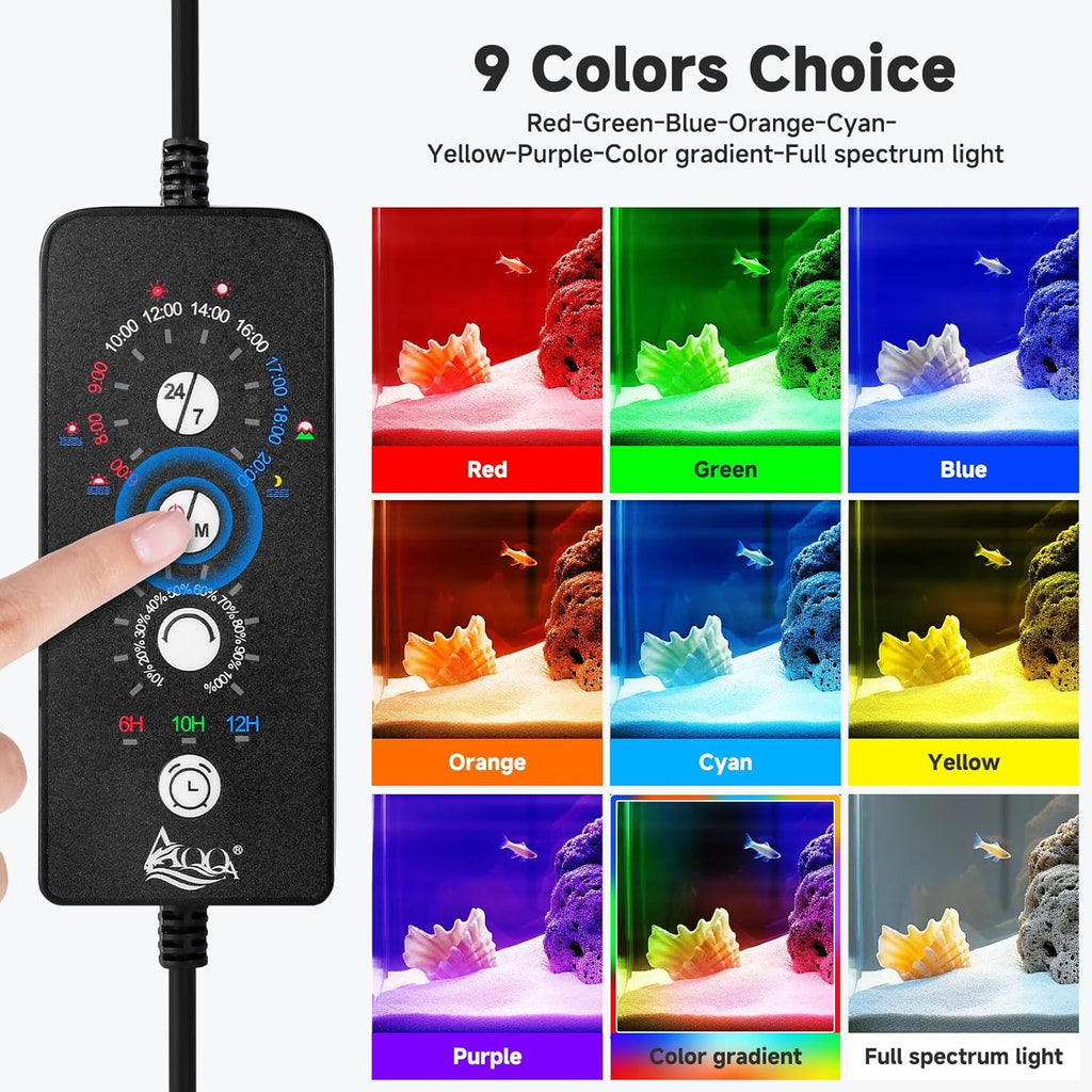 AQQA LED Aquarium Light, 24/7 Mode Clip on Fish Tank Light, DIY Mode Full Spectrum Aquarium Plant Light, Adjustable Timer/Brightness with Memory Function IP68 Waterproof (24W for 24-32 Inch Fish Tank)