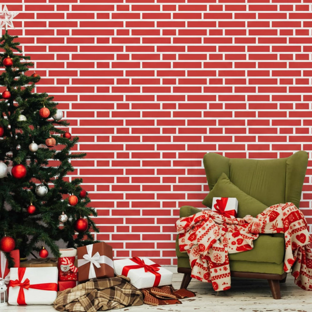 VitalCozy 10 x 8 Ft Christmas Brick Wall Backdrop for Photoshoot Polyester Fabric Brick Backdrop Background for Fireplace Home Decoration Newborn Birthday Party (Bright Red)