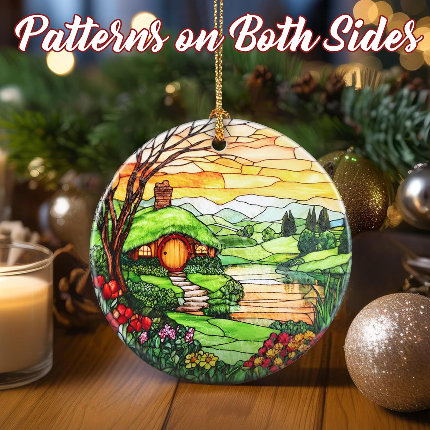 Christmas Ornaments, Dodosky 2.8in Ceramic The Shire Ornament, Xmas Decor, Christmas Tree Ornaments, Xmas Decorations for Tree, Holiday Ornament, Hobbit House Decor, Gifts for Women, Nature Lovers