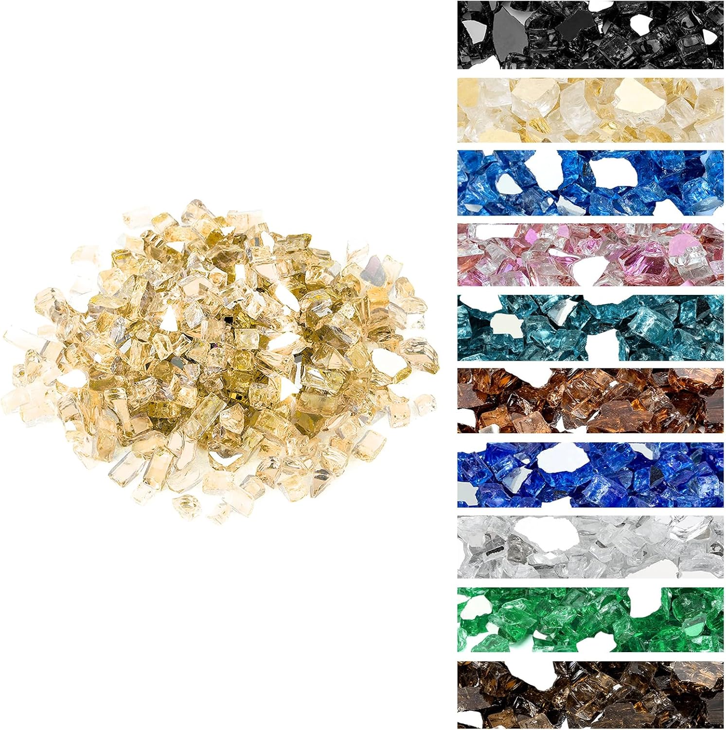 Onlyfire 10 pounds Fire Glass for Propane Fire Pit and Gas Fireplace, 1/2 Inch Reflective Firepit Glass Rocks for Fire Pit Table and Fire Bowl, High Luster Gold
