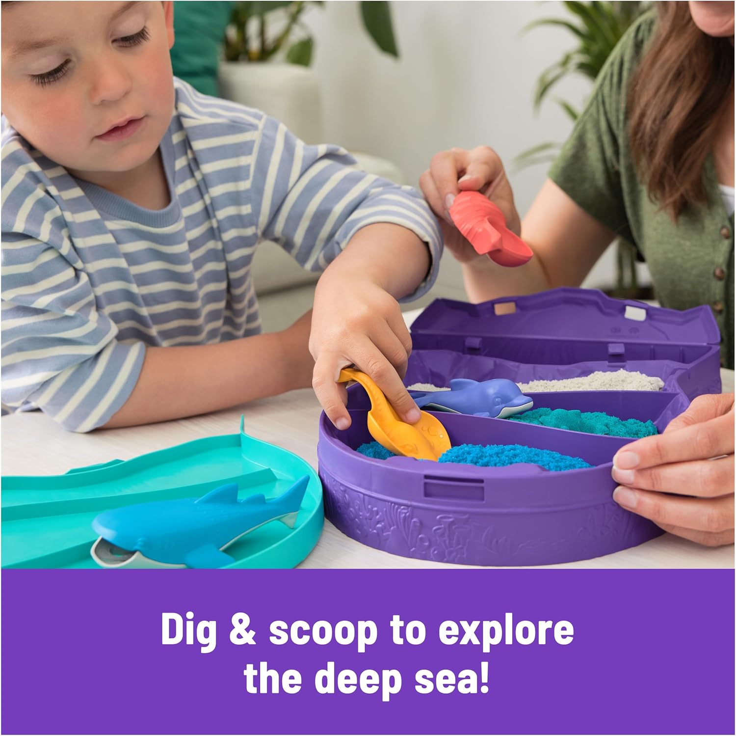 Kinetic Sand, Project Planet Deep Sea with 24oz Sensory Play Sand & Sea Creature Tools, Sustainably Minded Eco Friendly Materials, Holiday Gifts & Stocking Stuffers for Kids Ages 3 and up