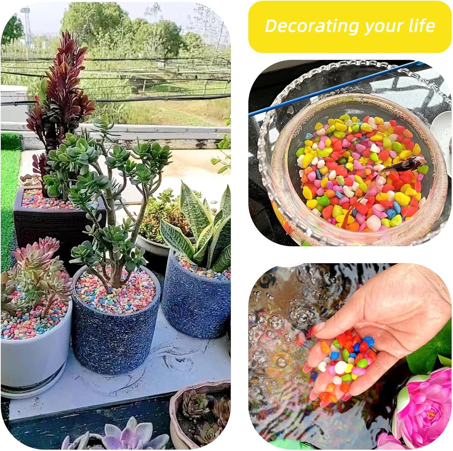 Yellow Pebbles for Crafts, 0.9 Pound Natural Polished Aquarium Gravel, Decorative Pebbles for Indoor Plants, Turtle Tank, Vase, Succulents Cactus, Garden Landscaping