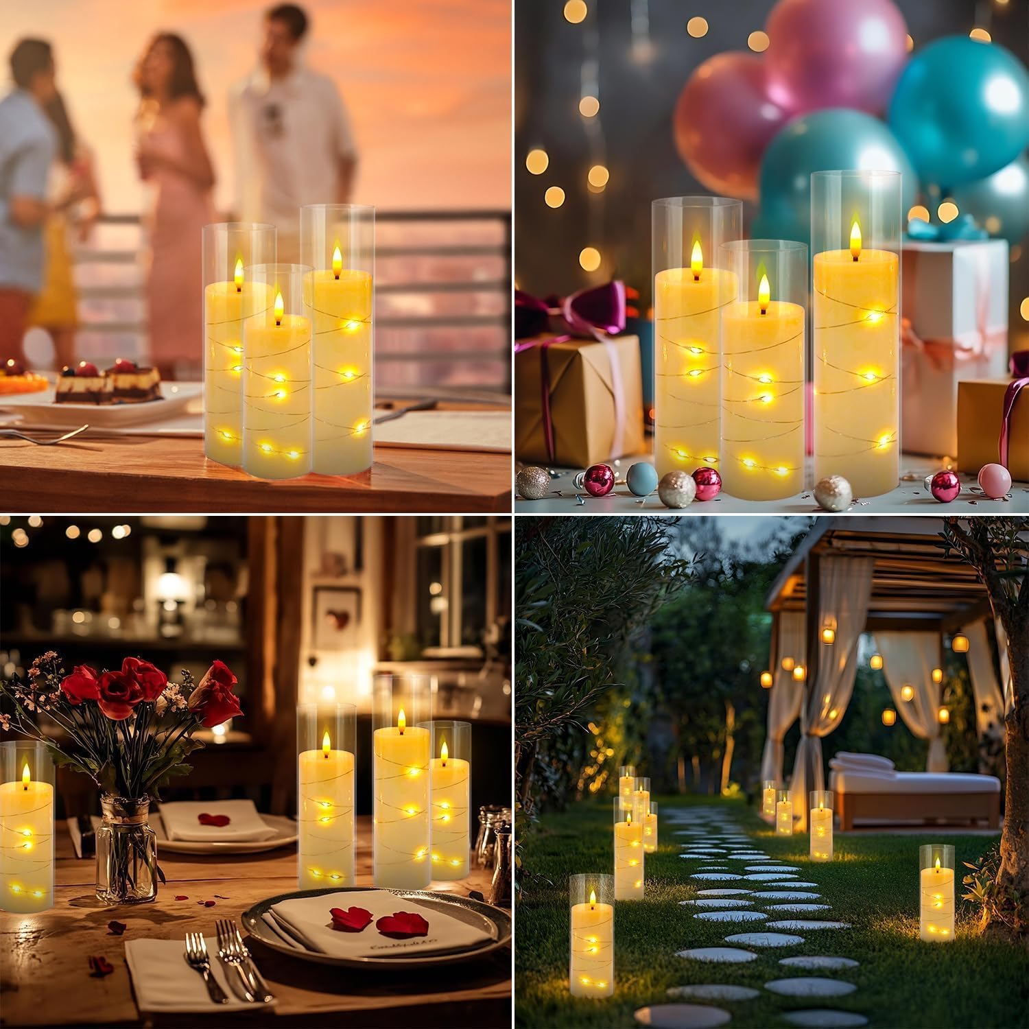 24 Pack Christmas Decoration Flickering Flameless Candles,Battery Operated Candles,LED String Lights LED Candles for New Year, Home Decor, Parties,Wedding(D2.2 xH 5" 6" 7") (Ivory)
