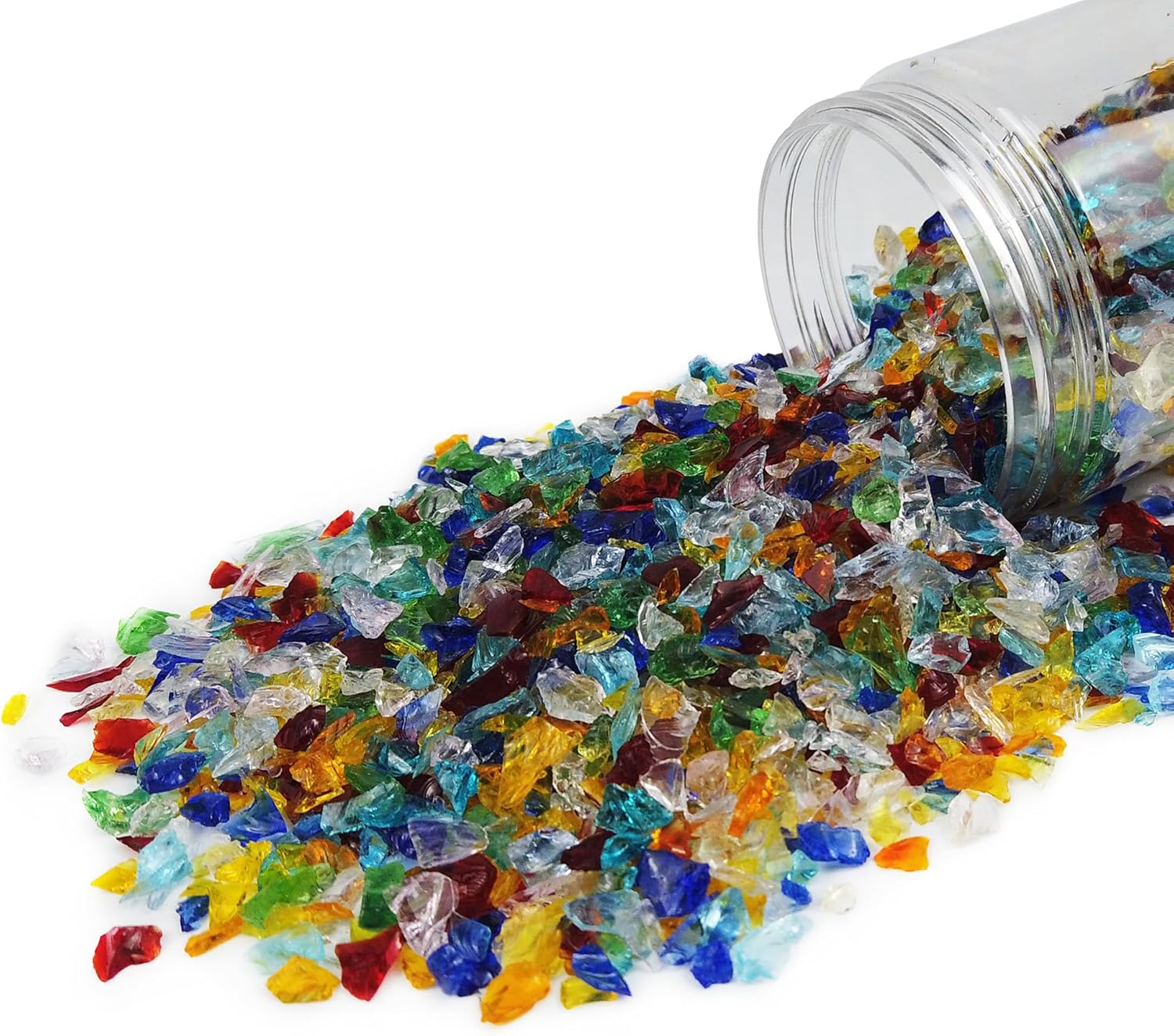 TWINKLING High Luster Fire Glass Gravel Stone Glitter,Broken Glass,Fire Gems Chips,Crushed Glass for Fire Pit Crafts Resin Art Aquarium Garden Decoration,3-6mm,1-Pound Jar (Mixted Color)