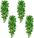 BLEUM CADE 4Pcs Fake Hanging Plants, 9 Branch Artificial Hanging Plant, Lush Faux Pothos Vines for Home Room Wall Shelf Porch Outdoor Indoor Decor (No Baskets)