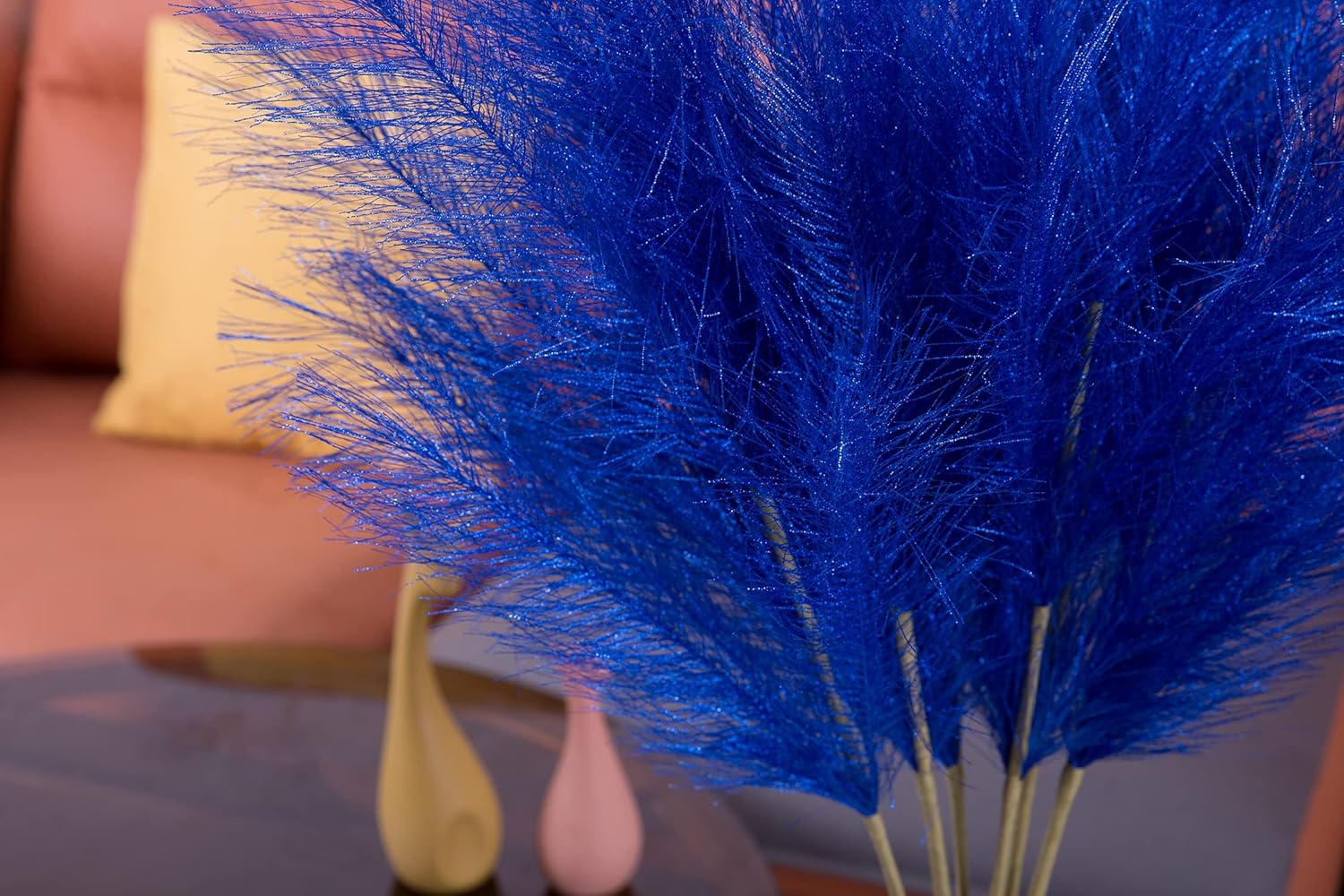 UiiziC Faux Pampas Grass 6 PCS 33.5"/85cm Dried Fluffy Bling-Bling Artificial Flowers Ascendant Grass for Vase Fillers Wedding Party Bouquets Home Hotel Centerpieces Decor (Bright Blue)