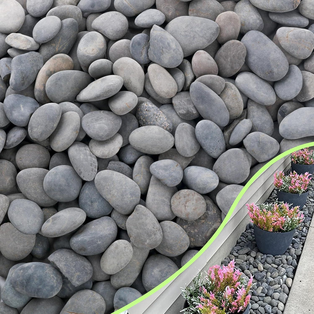 18LB River Rocks,Mexican Beach Pebbles for Plants,Potting,Garden Landscape Stone Paving Stone Grey 1Inch - 2Inch
