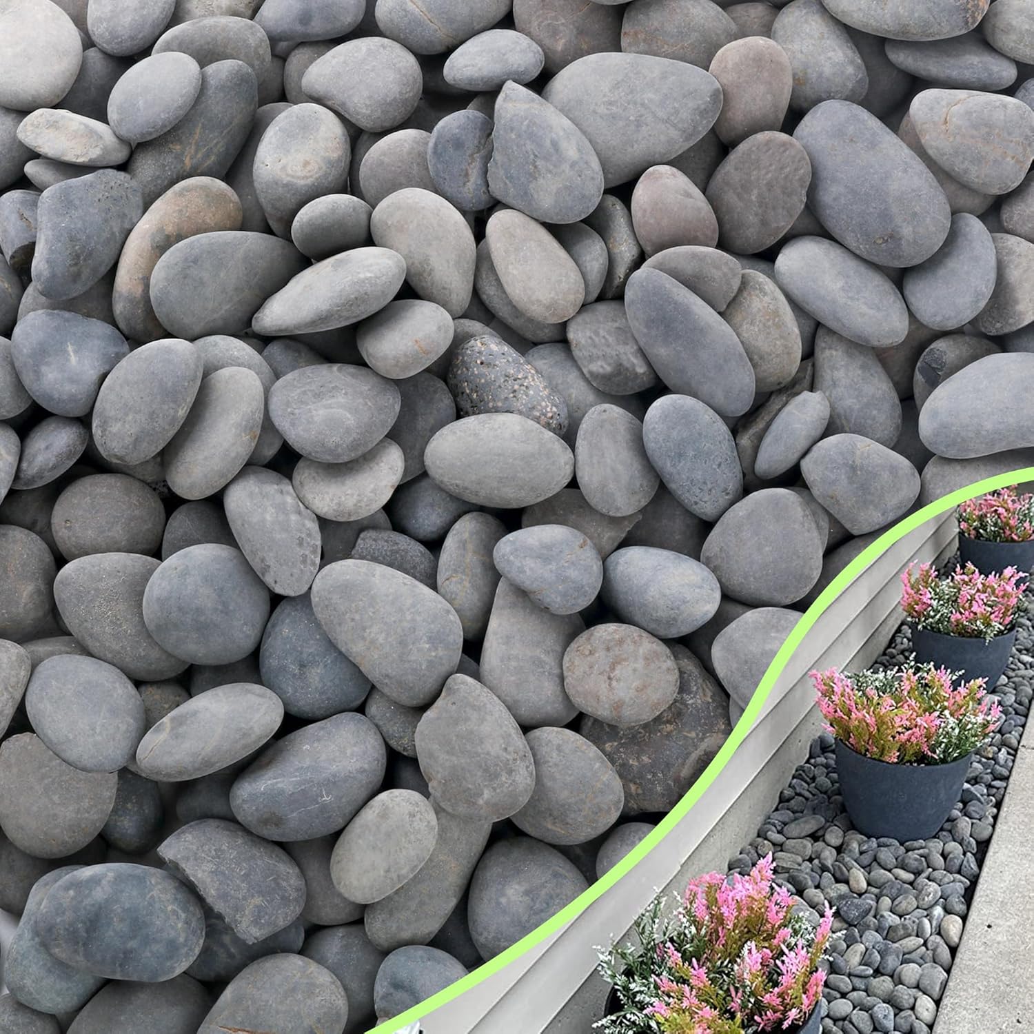 18LB River Rocks,Mexican Beach Pebbles for Plants,Potting,Garden Landscape Stone Paving Stone Grey 1Inch - 2Inch