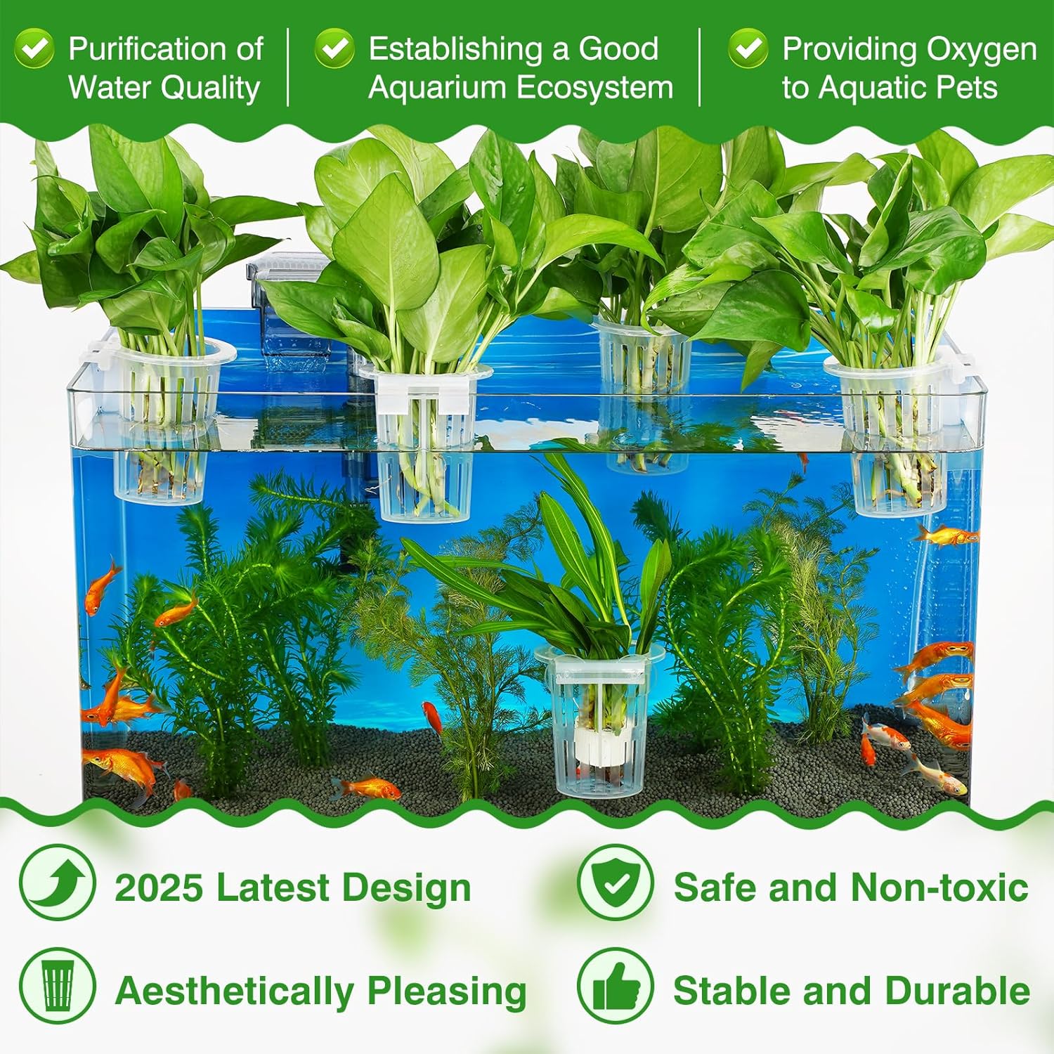 2025 New Upgraded Large Aquarium Plant Holder with 1.57-inch Extension Hooks and Suction Cups for Fish Tank Aquaponic Plant Cultivation and Aquascape Accessories Decorations (2 PCS) Transparent