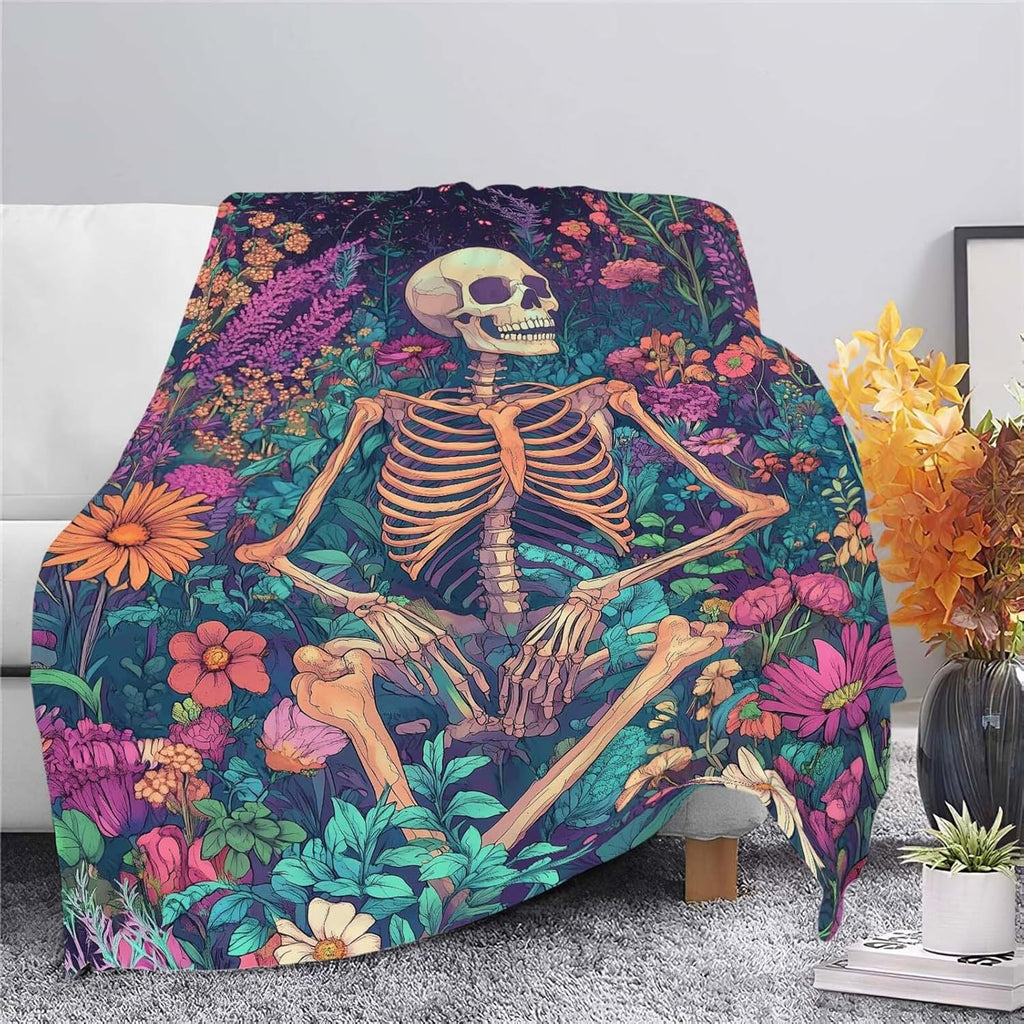 Skull Throw Blanket Skeleton Stuff Gifts for Kids Girls Boys Adults Women Man Soft Cozy Warm Plush Fluffy Fuzzy Fleece Blanket Decor 50''X60''