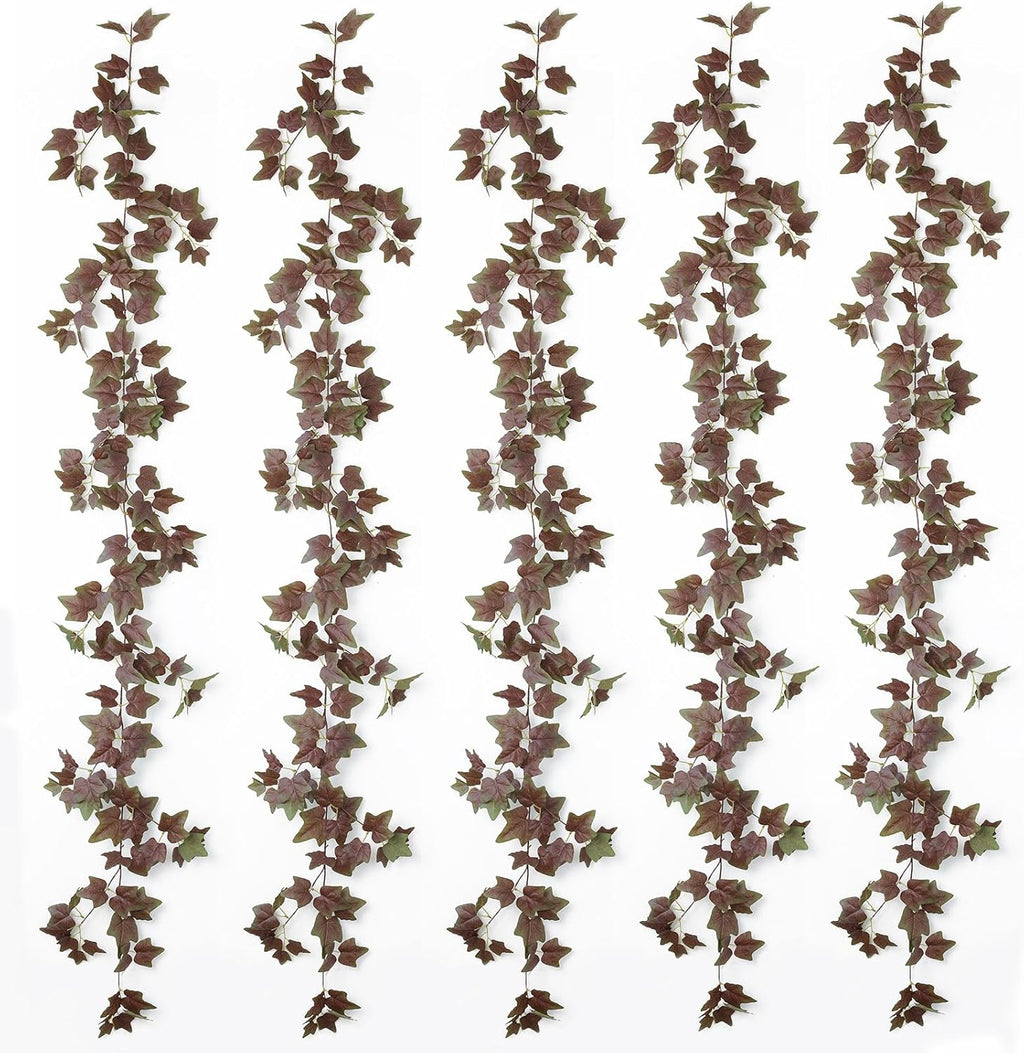mizii 5 Pack 360" Artificial Vines Ivy Garland Realistic Fake Vine Silk Green Leaves Faux Hanging Plants Greenery Decoration for Outdoors Wedding Party Indoor Mantle Bedroom Home Decor (Purple Green)