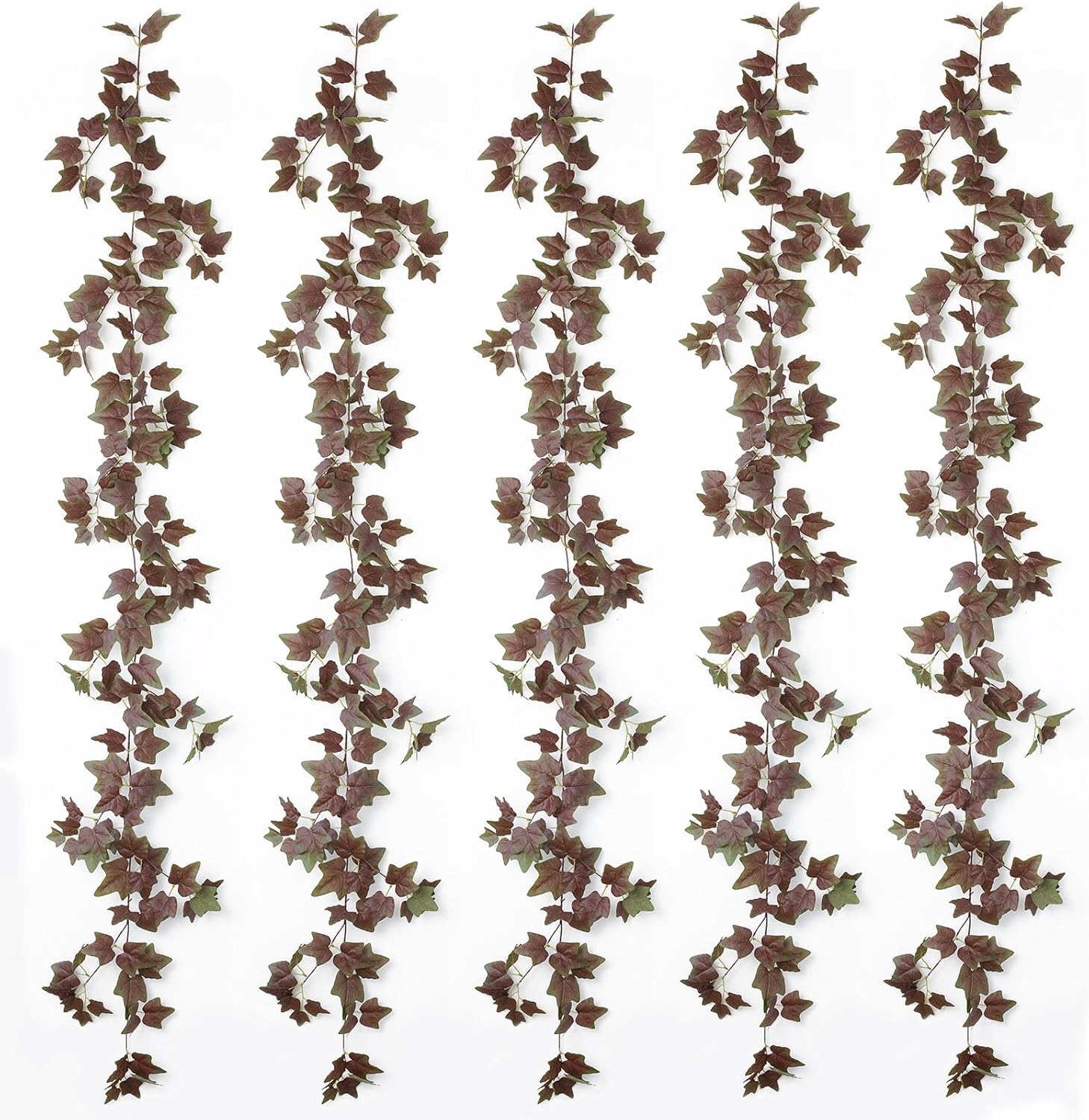 mizii 5 Pack 360" Artificial Vines Ivy Garland Realistic Fake Vine Silk Green Leaves Faux Hanging Plants Greenery Decoration for Outdoors Wedding Party Indoor Mantle Bedroom Home Decor (Purple Green)