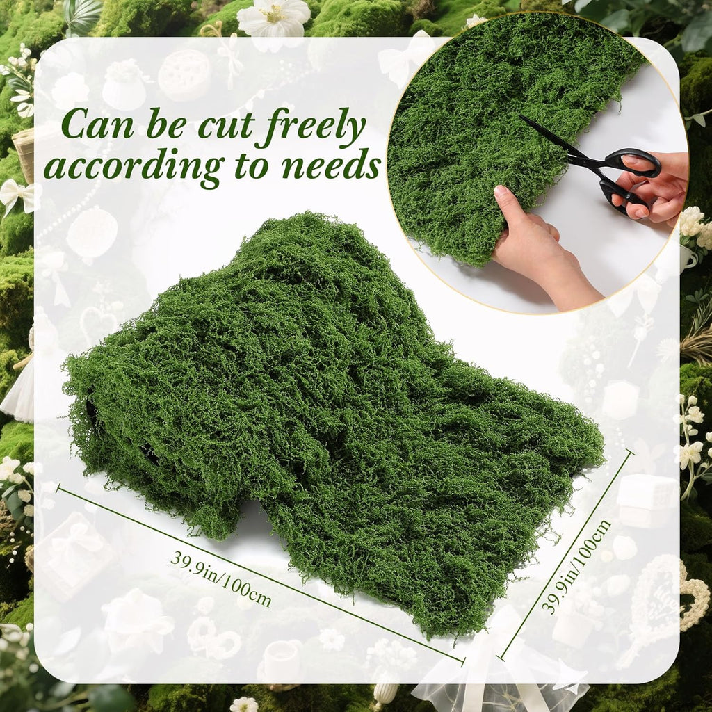 Zeyune 1 Pcs Fake Moss Table Runner for Crafts Artificial Moss Sheet Roll Waterproof Carpet Blanket for Wall Roof Garden Wedding Party Decoration (39 x 39 Inch)