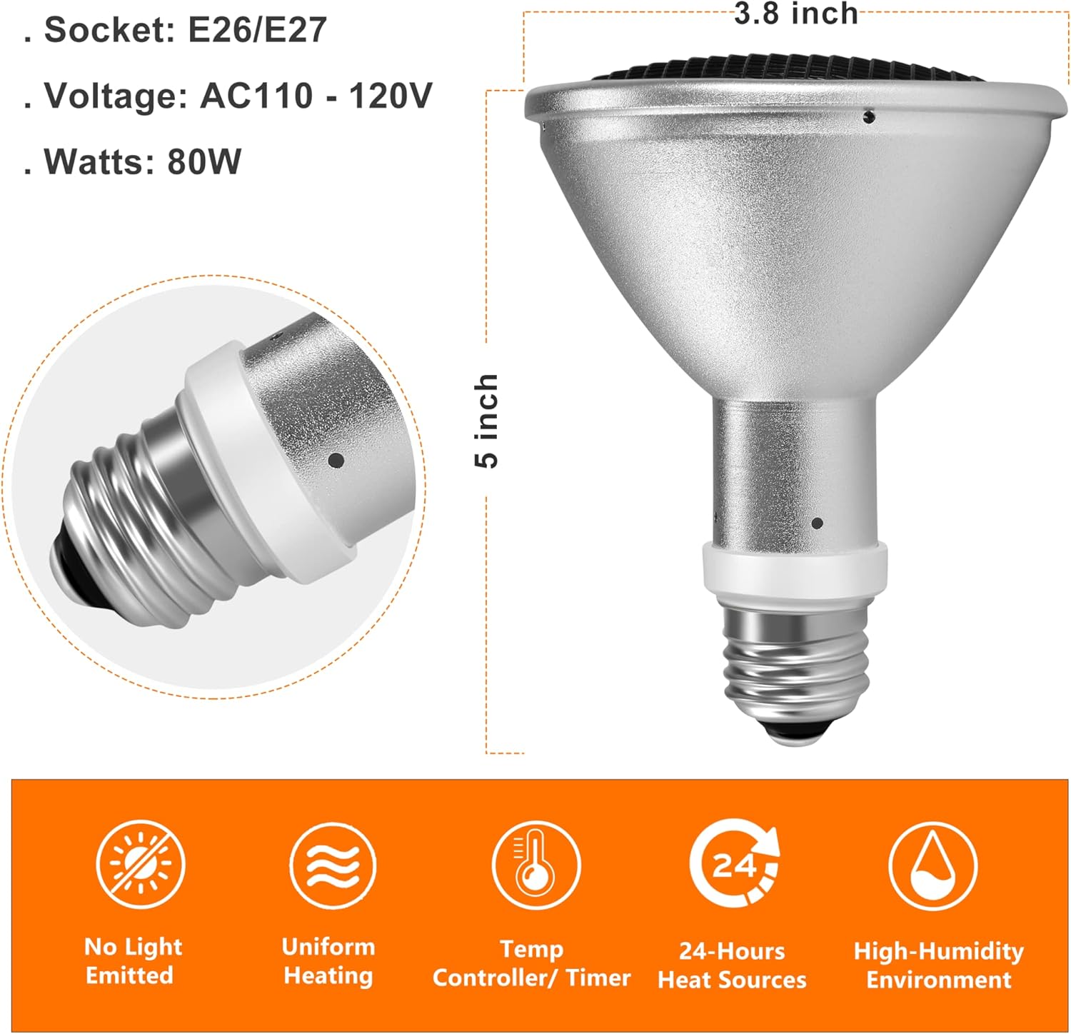 Deep Heat Projector - DHP 80W Infrared Reptile Heat Lamp Bulbs for Turtle Light Bearded Dragon Chicken Lizard Leopard Gecko Snake