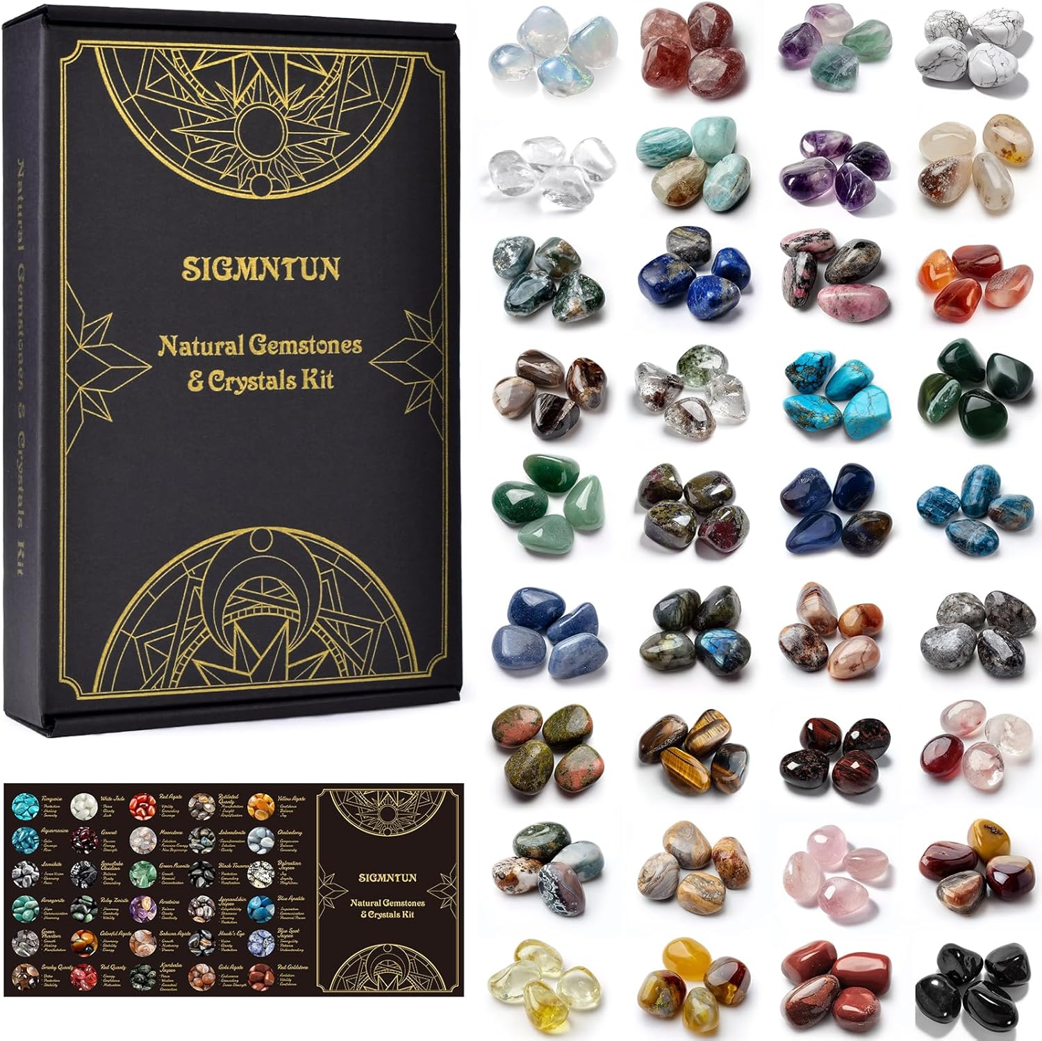 36 Varieties Healing Crystals & Stones Bulk Set – 2.5 lbs, 0.6" Natural Polished & Tumbled Gemstones Collection and Decorative Rocks for Chakra, Meditation, Reiki, Witchcraft, Crafts
