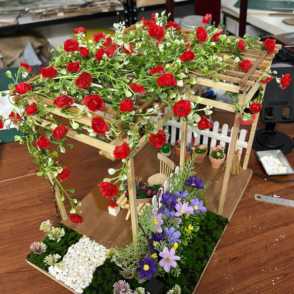 Warmtree Realistic Miniature Artificial Rose Vines Cute Flower Decorations DIY Mini Model Railway Fairy Garden Architecture Diorama Scenery Landscape Layout (Red)