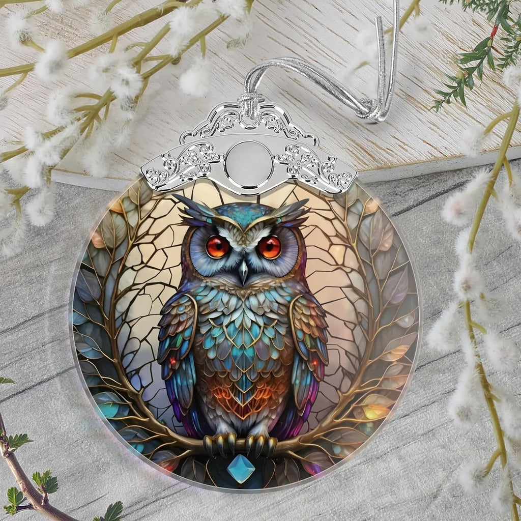 Christmas Ornament, 2025 Ornaments for Christmas Tree, Stained Glass Hanging Ornament, Holiday Ornaments, Unique Gift Idea - Owl