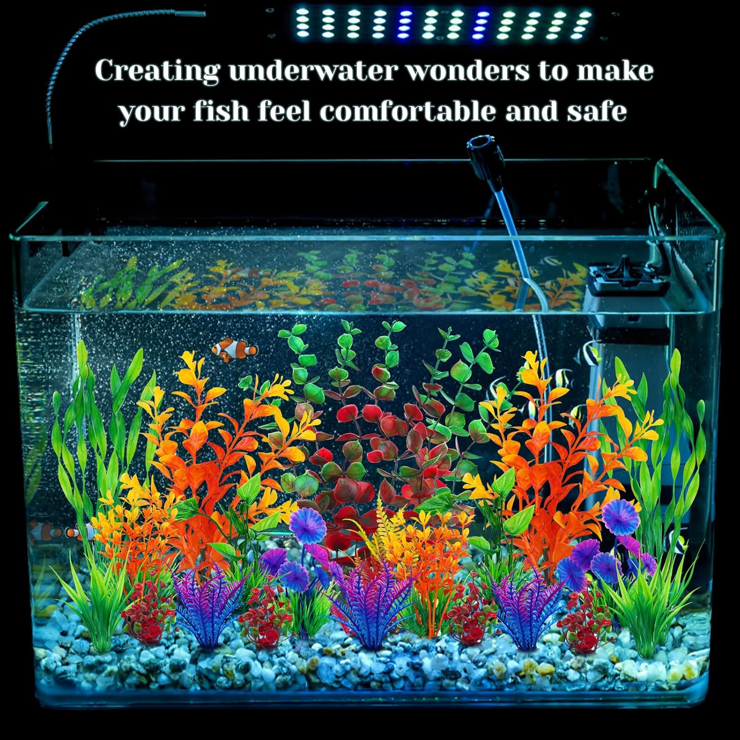 Fish Tank Decorations Plastic Plants Large, Aquarium Artificial Plants Decor Colorful Ornament Safe for All Fish - 20pcs