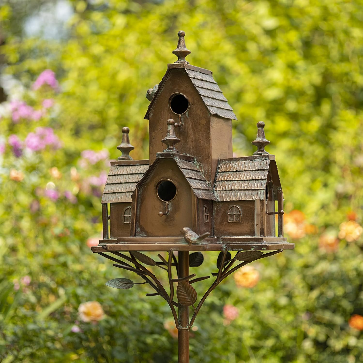 Zaer Ltd. Large Copper Colored Multi-Birdhouse Stakes, Room for 5 Bird Families in Each (XL Country Farm Home Colorado)