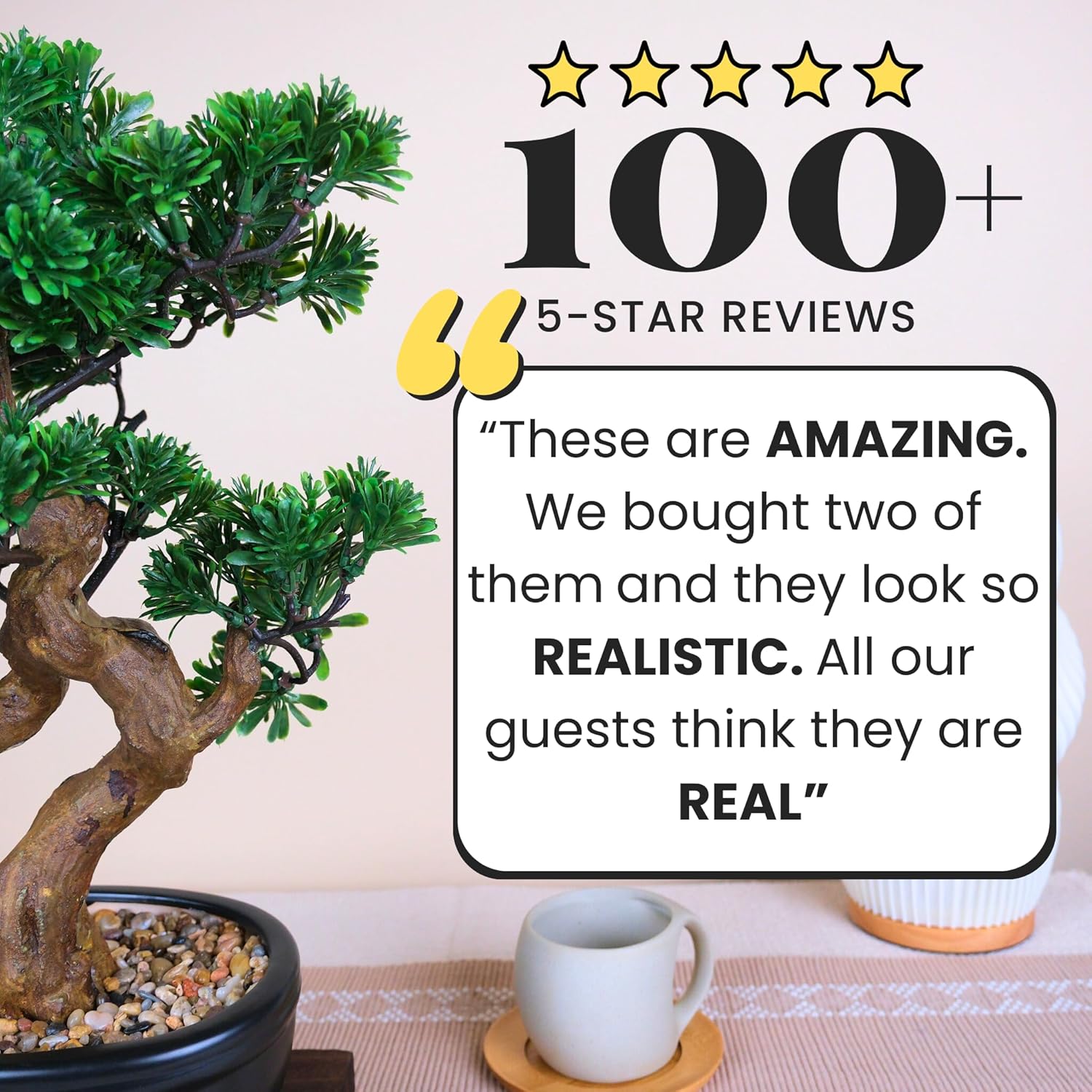 Artificial Bonsai Tree 16" Tall with Realistic Wood and Ceramic Pot, Fake Plants for Home, Bedroom and Office Desk, Japanese Decor