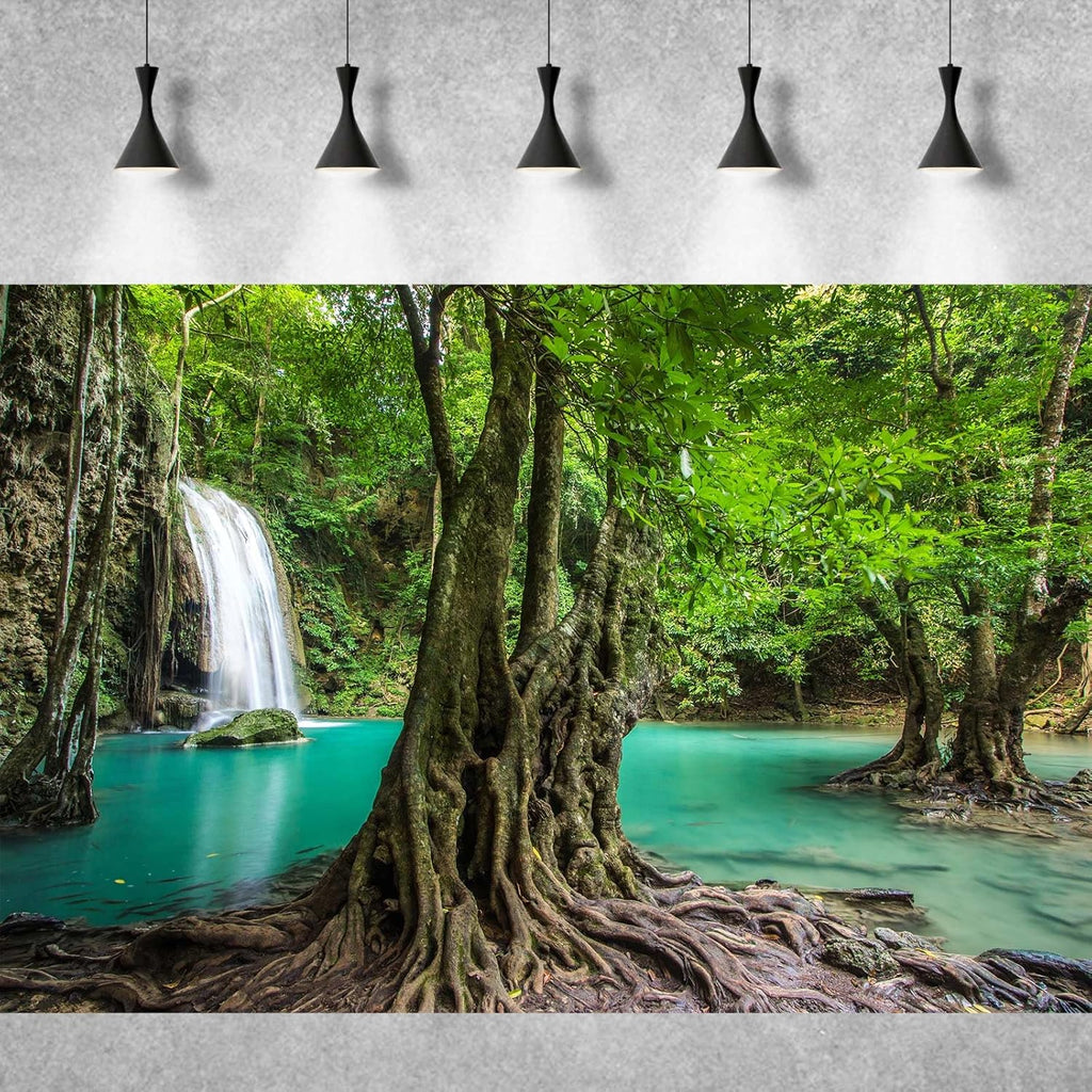 Waterfall Aquarium Background Tropical Rainforest Natural Landscape Terrarium Background Big Tree and Emerald Lake Stream Fish Tank Background Tropical Style Reptile Habitat Background 36x20in