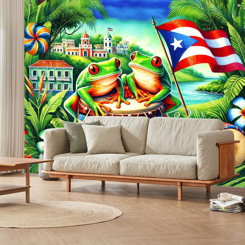 Puerto Rico Flag Backdrop Party Decor 8x6ft Puerto Rico Party Photography Background Banner 8x6ft Indoor Outdoor Porch Sign Festivals Wall Backdrop for Home and Events