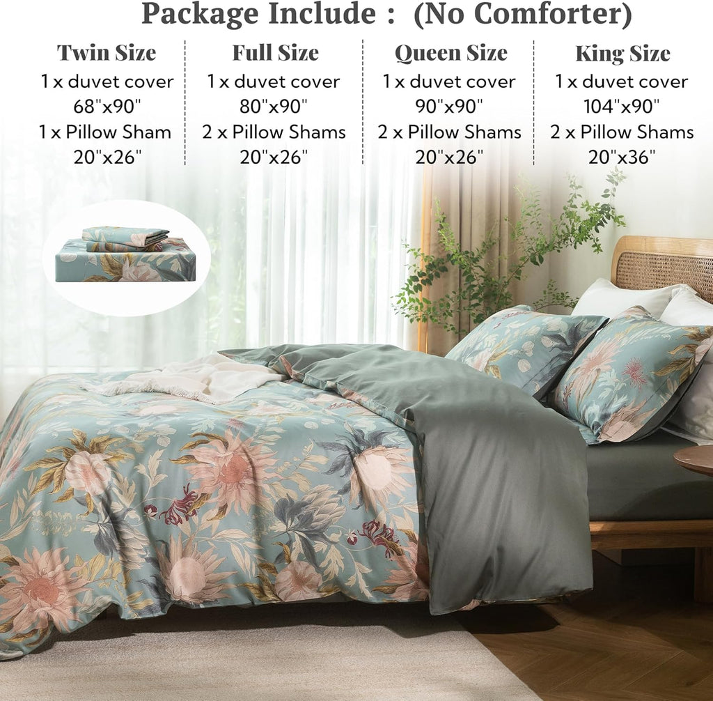 MILDLY King Size Duvet Cover Set 100% Long-Staple Cotton Luxury Vintage Floral Patten Reversible Comforter Cover Set 3Pcs