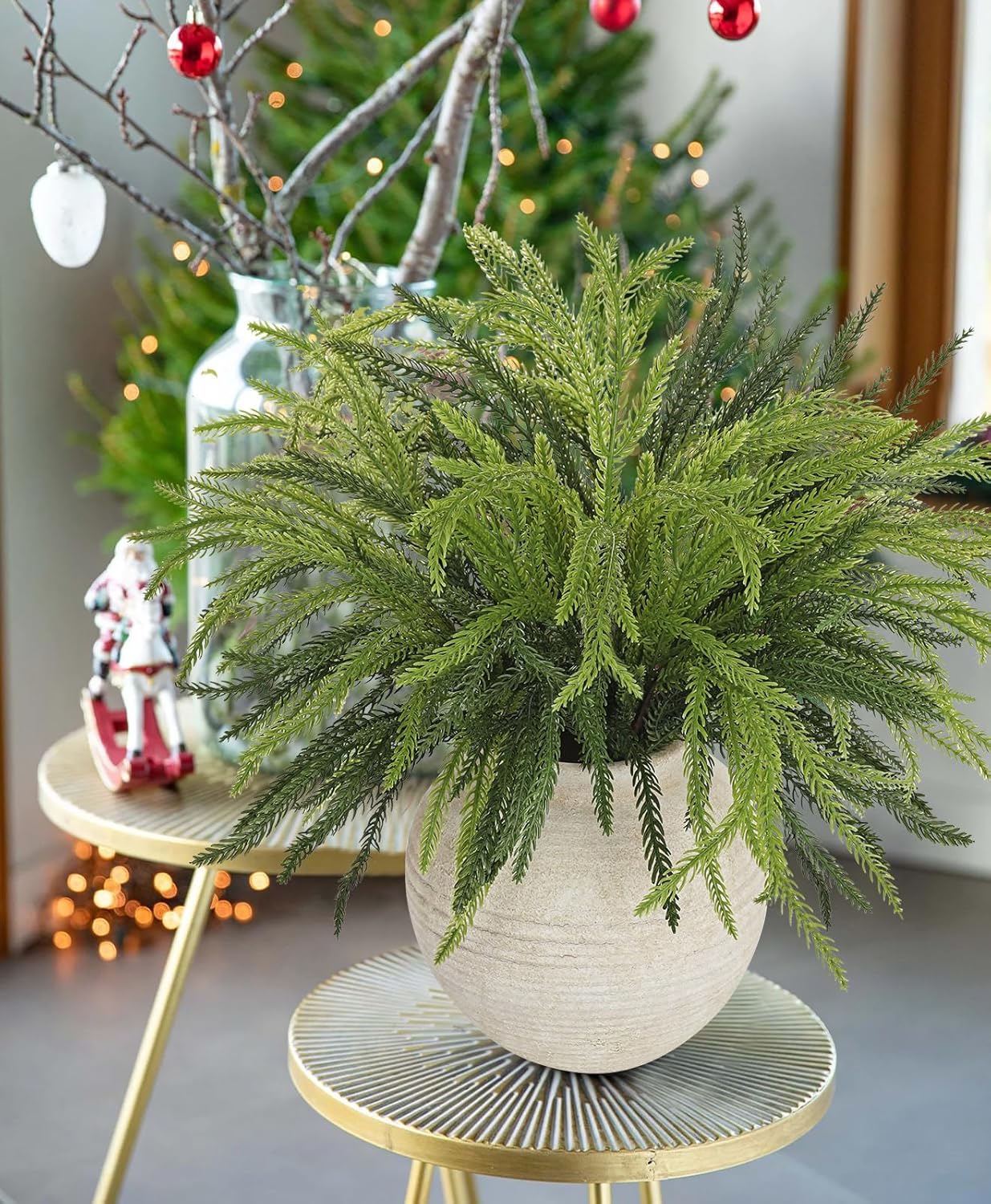 Briful Artificial Norfolk Pine Stems for Christmas Decor, 19 1/2’’ Faux Greenery Branch, Realistic Holiday Cedar Pine Picks for Vase, Garland, Mantel, DIY Floral Arrangement, Set of 6