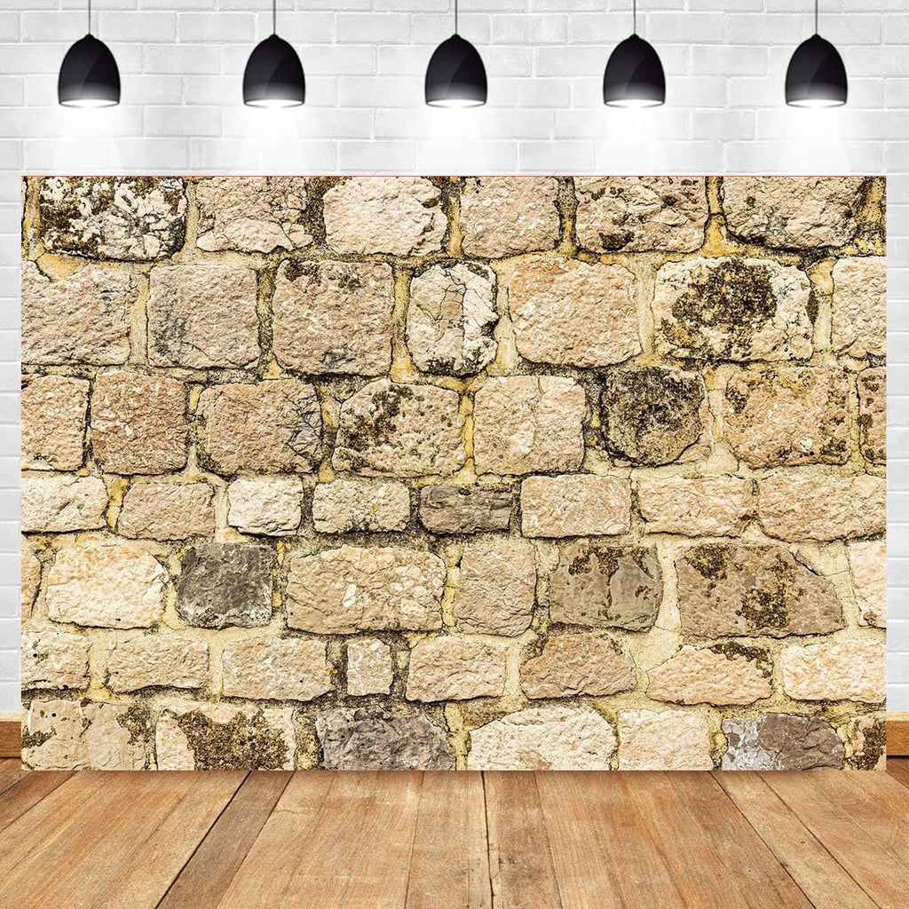 CapiSco Vintage Stone Wall Backdrop 7x5FT Ancient Rock Wall Textured Background for Photography Home Garden Wallpaper Party Decorations Banner