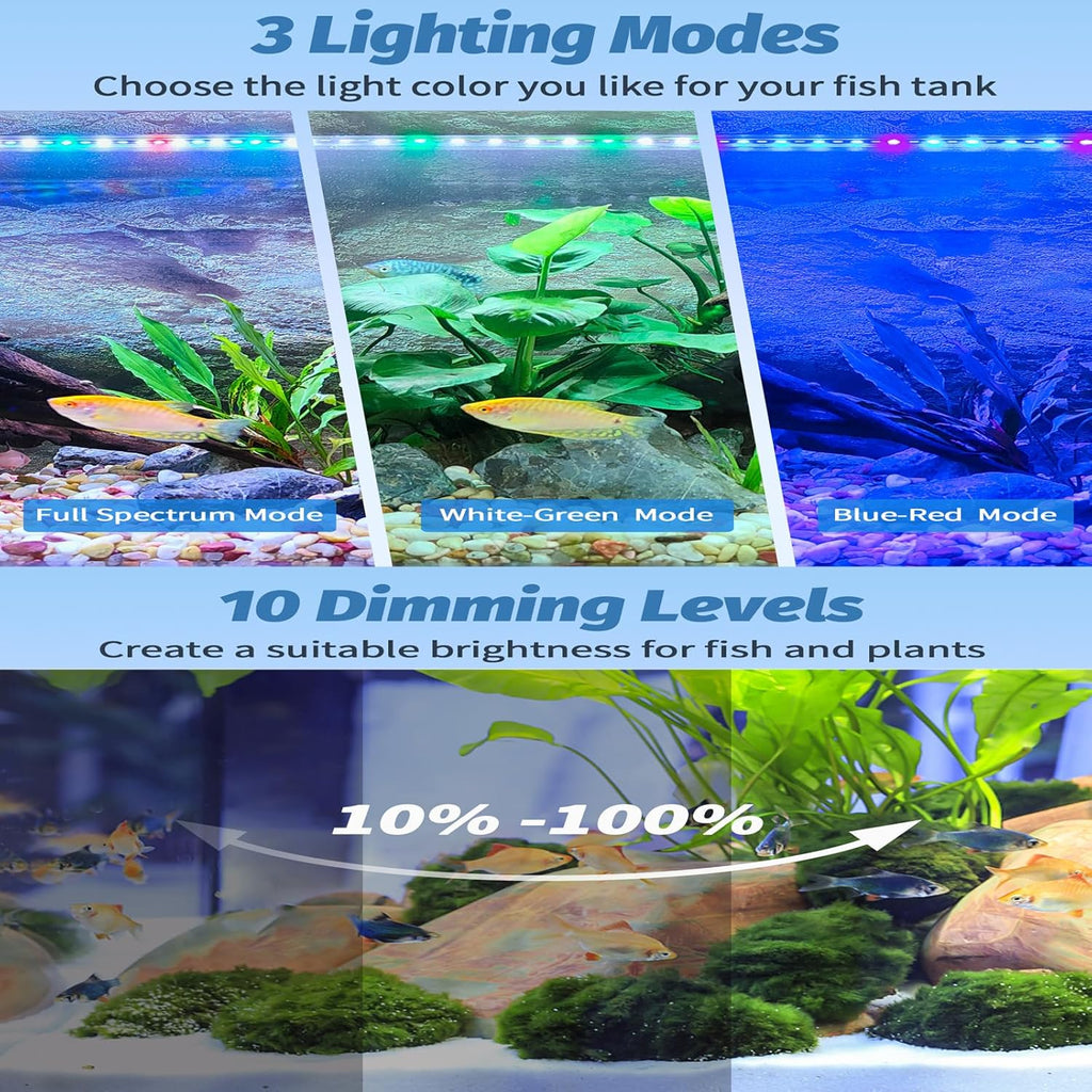 Submersible Led Aquarium Light for Plants Full Spectrum Fish Tank Light with Timer Auto On/Off,Adjustable Brightness,White Green Blue Red Aquarium Lights Bar,24.8inch (with Timer&dimmer)