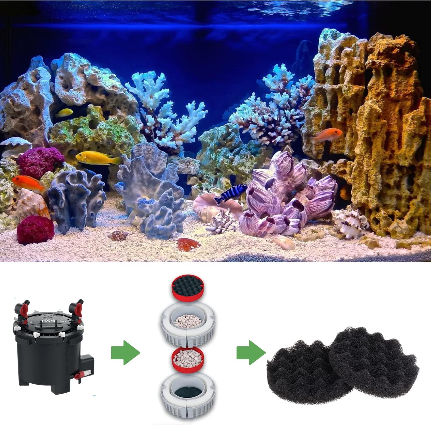 Swess 8Pack Foam Filter Pads, FX4 Filter Media Compatible with Fluval FX4/FX5/FX6 Canister Foam & FX6 Carbon Filter Pads Replacement, Aquarium Filter Accessories (6.69 x 6.69 x 1.57 Inch, Black)