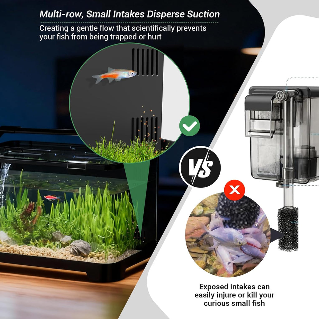 eWonLife 3.5 Gallon Self Cleaning Fish Tank, Aquarium Starter Kit for Betta, Small Fish & Shrimp with Heater, Thermometer, LED Light, Hidden Multi-Stage Filtration System and Water Changer Kit, Black