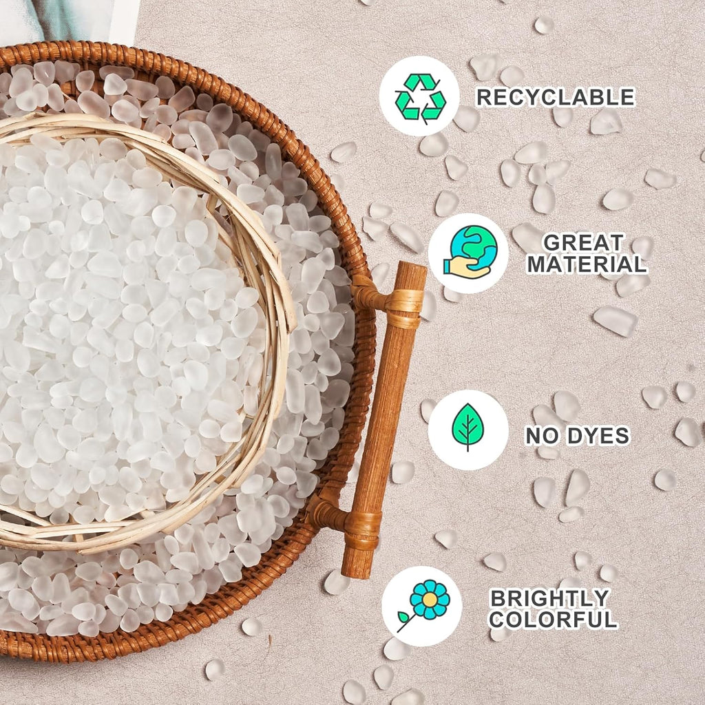 QEQEKAKA Sea Glass Stones for Crafts About 1LB (405g/14.28oz) White Glass Pebbles Gemstones Bulk for Aquarium Rocks Fish Tank Gravel Filler for Vases Centerpieces
