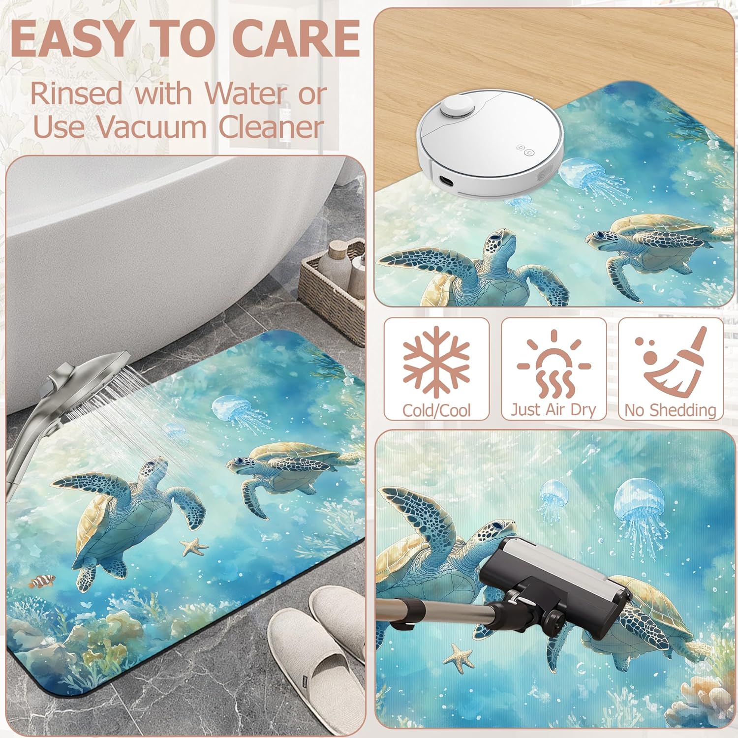 Bath Mat,Sea Turtles Bathroom Rugs,Quick-Drying Non-Slip Rubber Bath Mats Absorbent Diatomaceous Earth Mat for Bathroom Home Decor 17"x29.5"