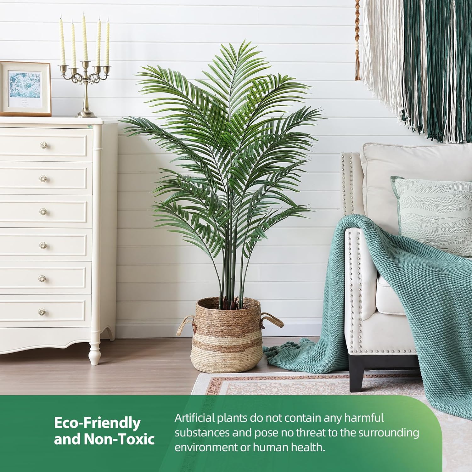 Artificial Areca Palm Plant 5Ft Fake Tropical Palm Tree, Perfect Faux Dypsis Lutescens Plants in Pot for Indoor Outdoor House Home Office Garden Modern Decoration Housewarming Gift,1Pcs