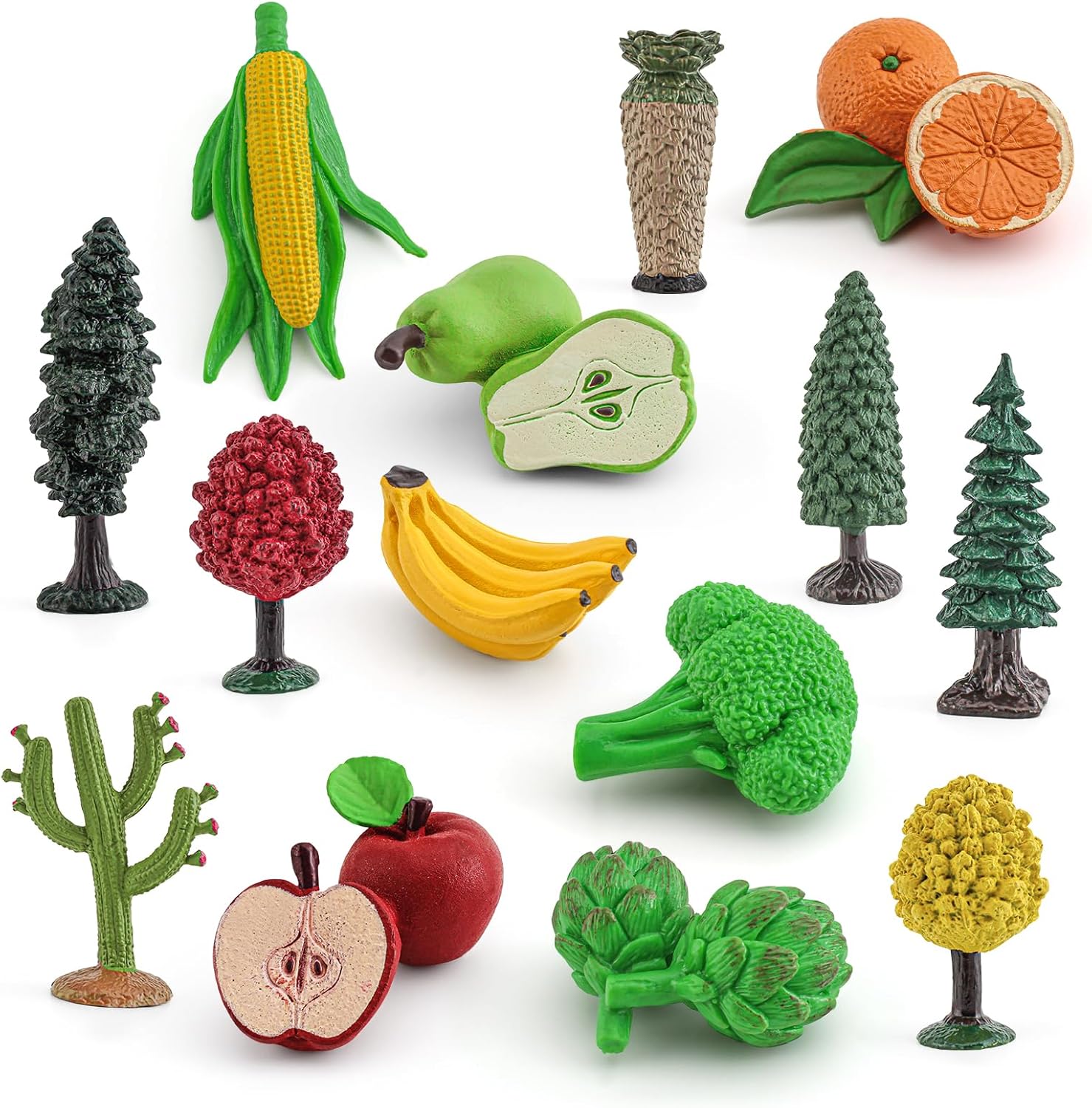 16PCS Artificial Fruit Vegetables Fake Fruits for Craft Realistic Plastic Trees Toys Stem Toys for Toddlers School Projects for Kids Sensory Bins Realistic Food Figurines