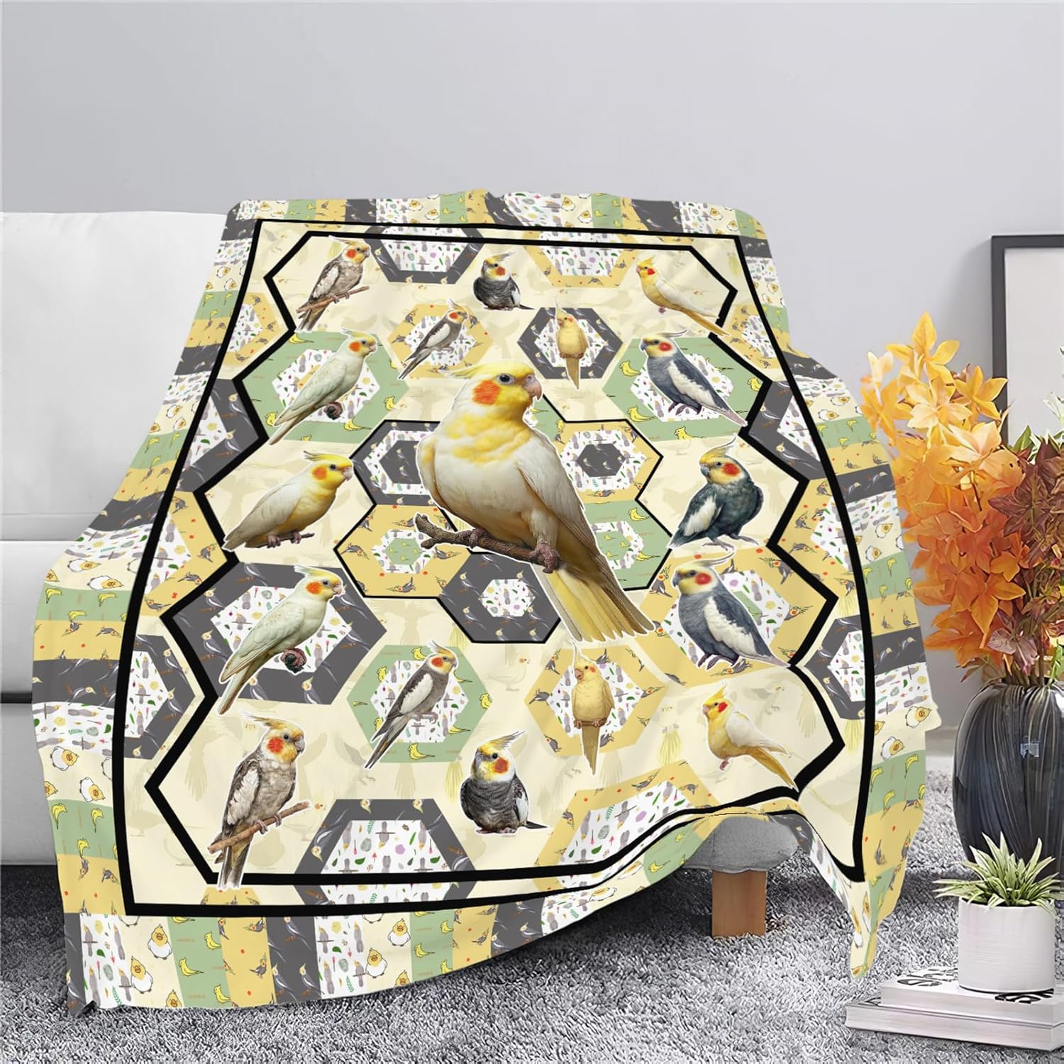 Parrot Bird Throw Blanket Cute Cockatiel Blanket Gifts for Girls Women Kids Boys Adults Men Super Soft Cozy Plush Fluffy Fuzzy Fleece Blanket Home Decor 40''X50''