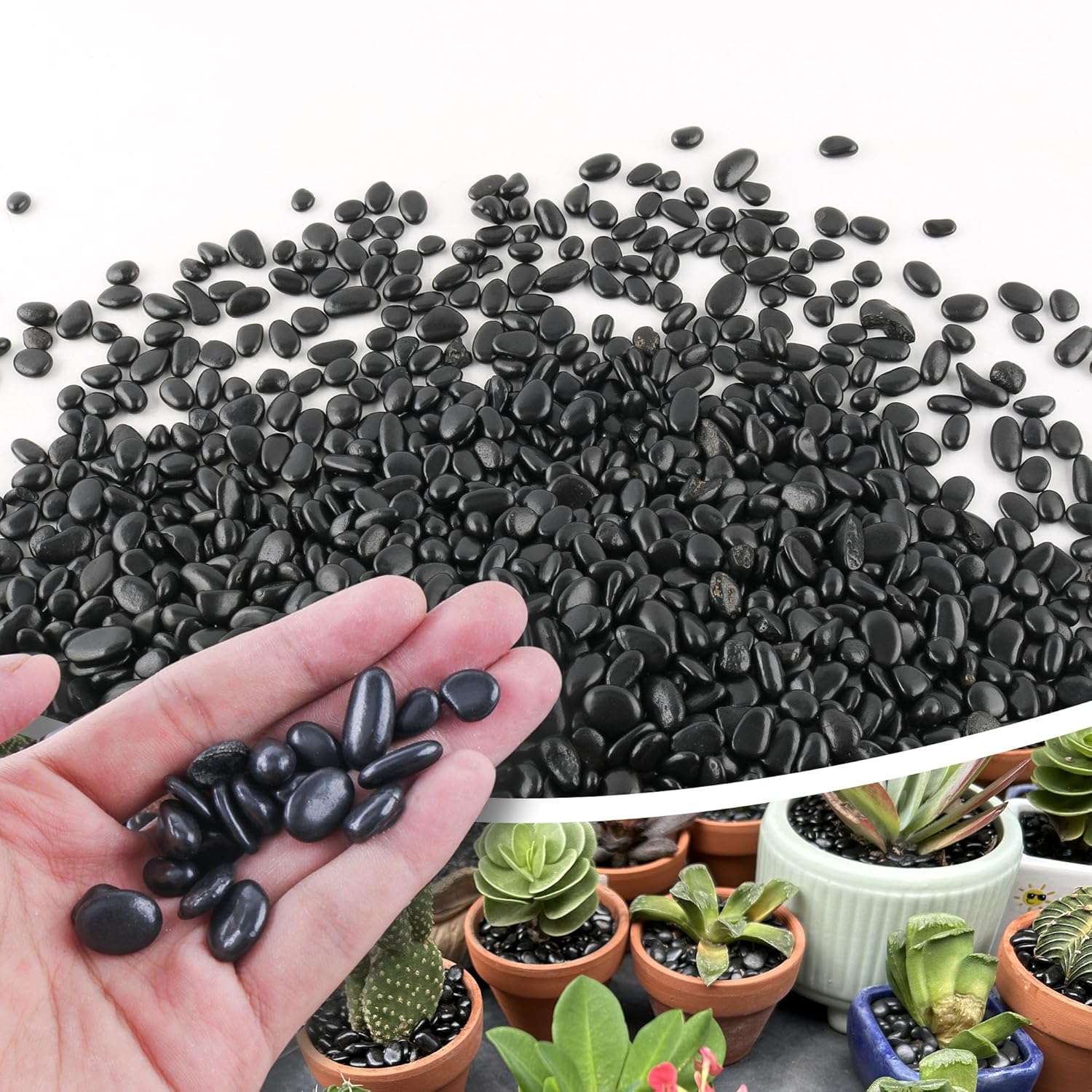 CJGQ 2.4lb 1/4" Small Pebbles Black for Plants,Potting,Succulents Aquarium Fish Tank Vases Decorative Garden Polished Gravel Rocks Stones