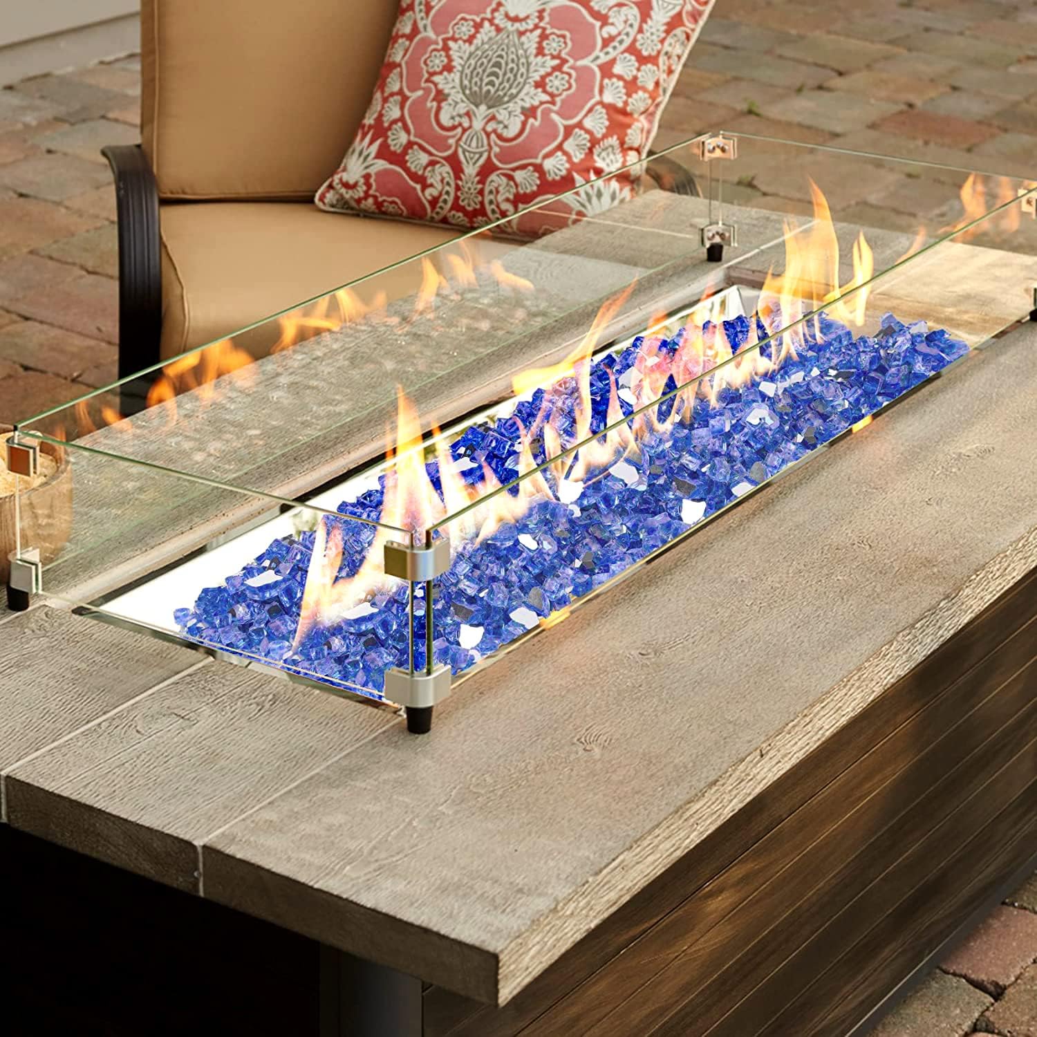 Onlyfire 10 pounds Fire Glass for Propane Fire Pit and Gas Fireplace, 1/4 Inch Reflective Firepit Glass Rocks for Fire Pit Table and Fire Bowl, Cobalt Blue