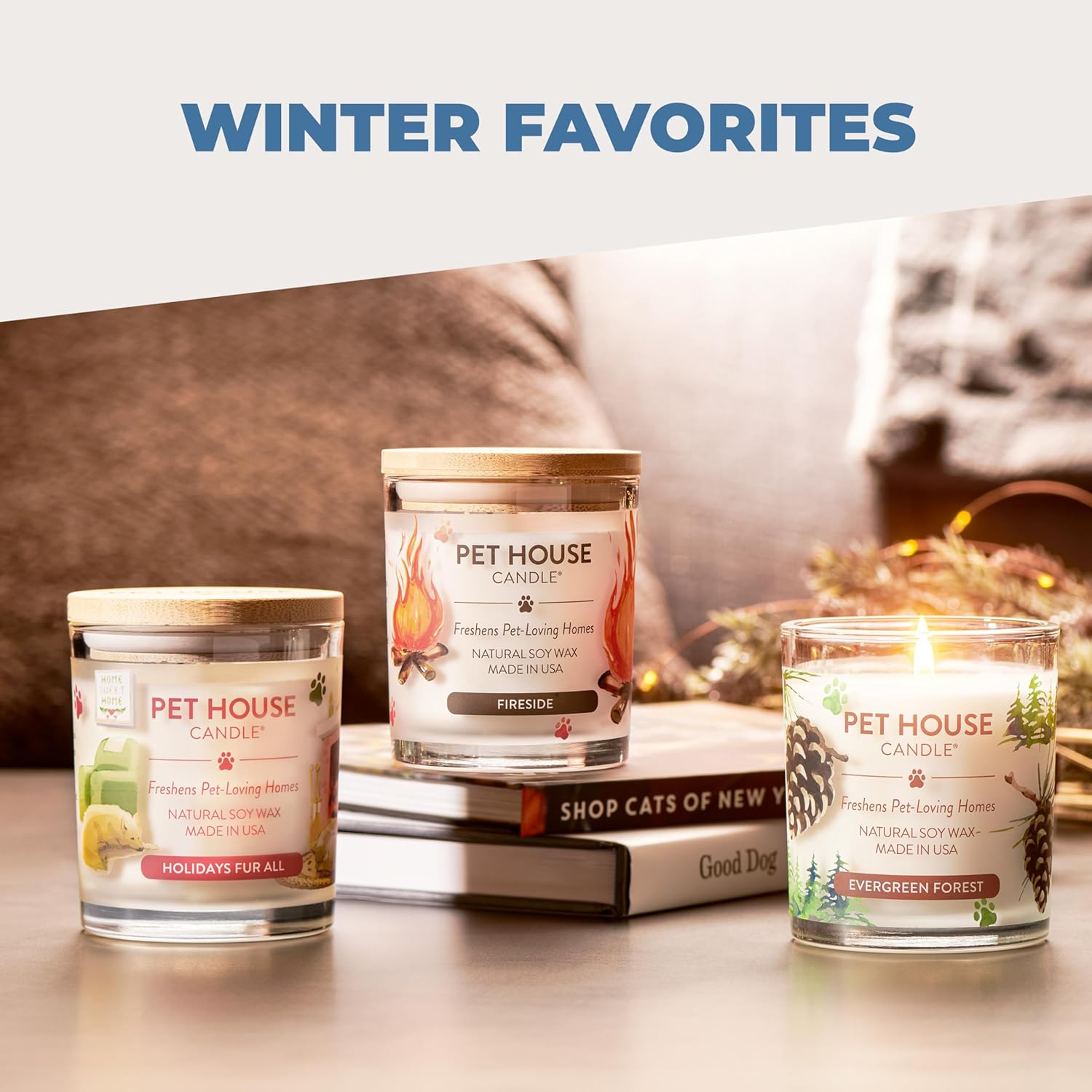 One Fur All Pet House Christmas Candles, Long Lasting, Clean Burning, Soy Wax Scented Pet Friendly Candles for Odor, Hot Cocoa
