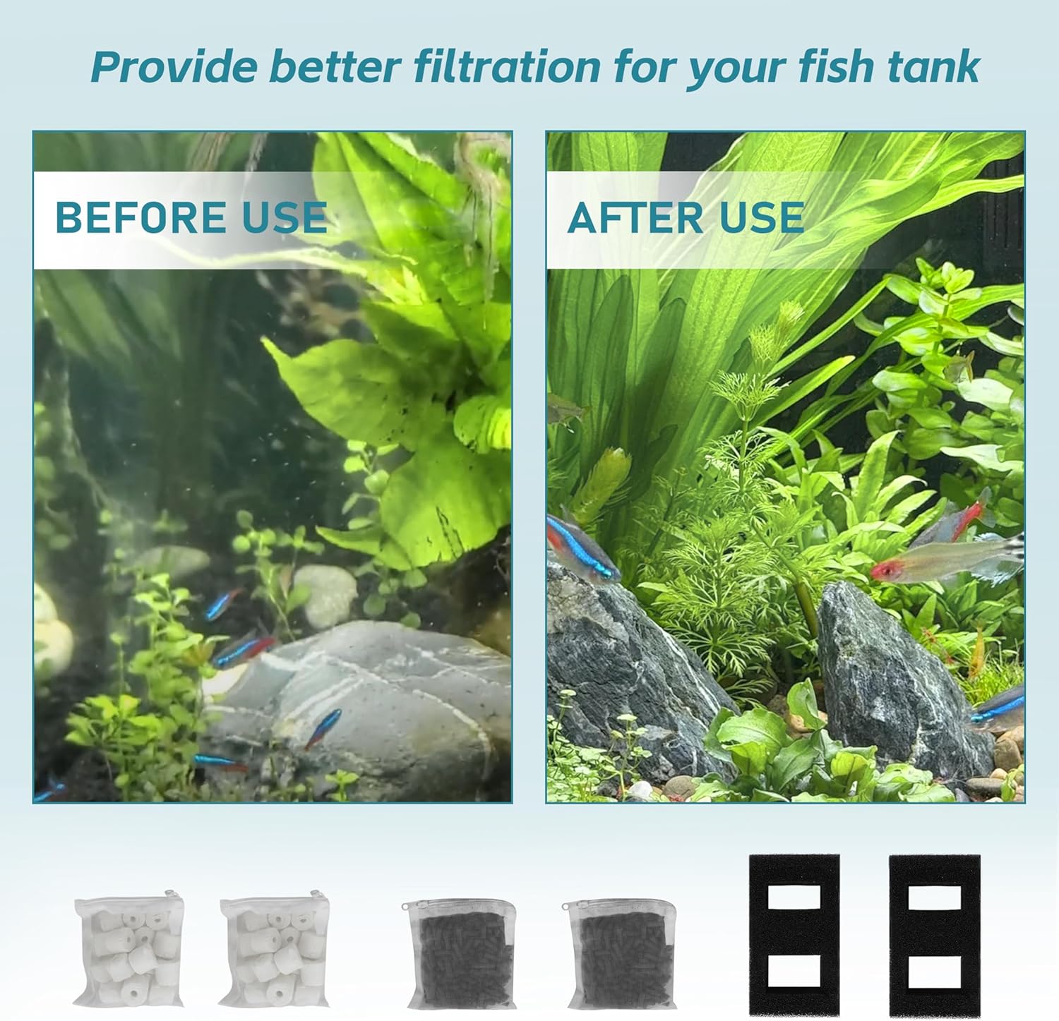 2 Set Aquarium Filter Media for Fluval SPEC, Betta, EVO and Flex Desktop Aquarium,Includes 2 Carbon Filter Refills, 2 Foam Filter, 2 Ceramic Rings & 1 Filter Cord