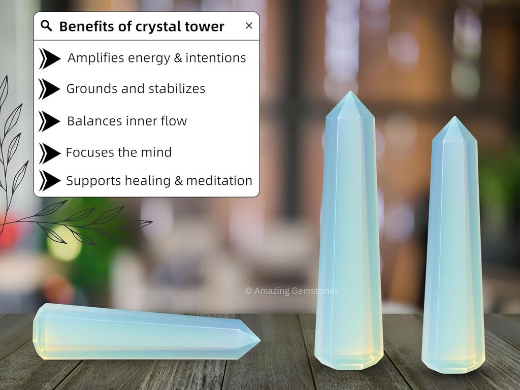 Amazing Gemstone Opalite Crystal Towers ~ Natural Healing Crystal Point Obelisk for Reiki Healing and Crystal Grid (3- Inch)