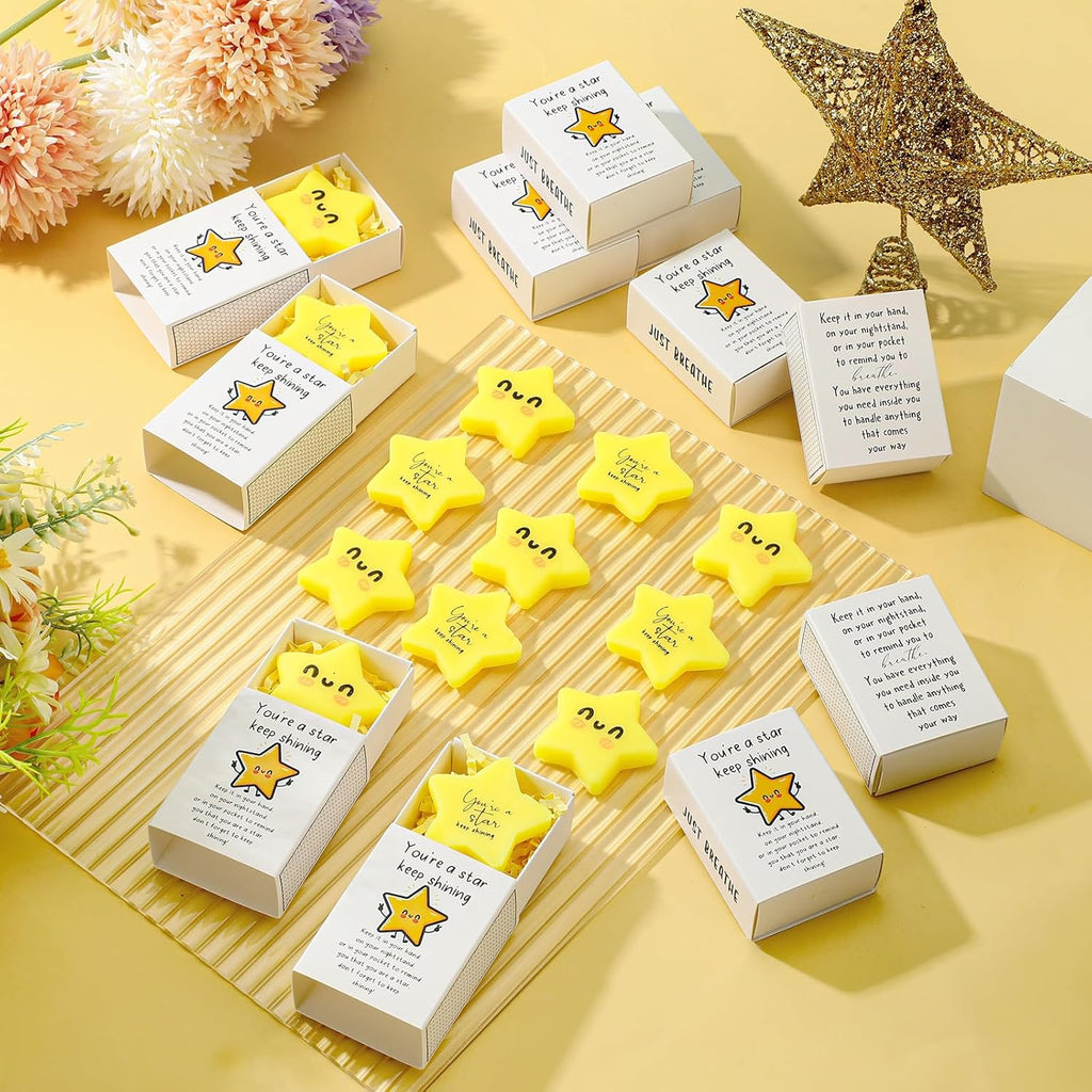 Wettarn 24 Sets Star Positive Gifts Cute Stress Balls with Gift Boxes Inspirational Party Favors for Employee Coworker Students Relief Toys, You are a Star Keep Shining