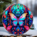 Touber Butterfly Ornament, Christmas Decoration, Holiday Present Idea, Heirloom Keepsake, Round Ceramic, Bauble Present, Butterfly