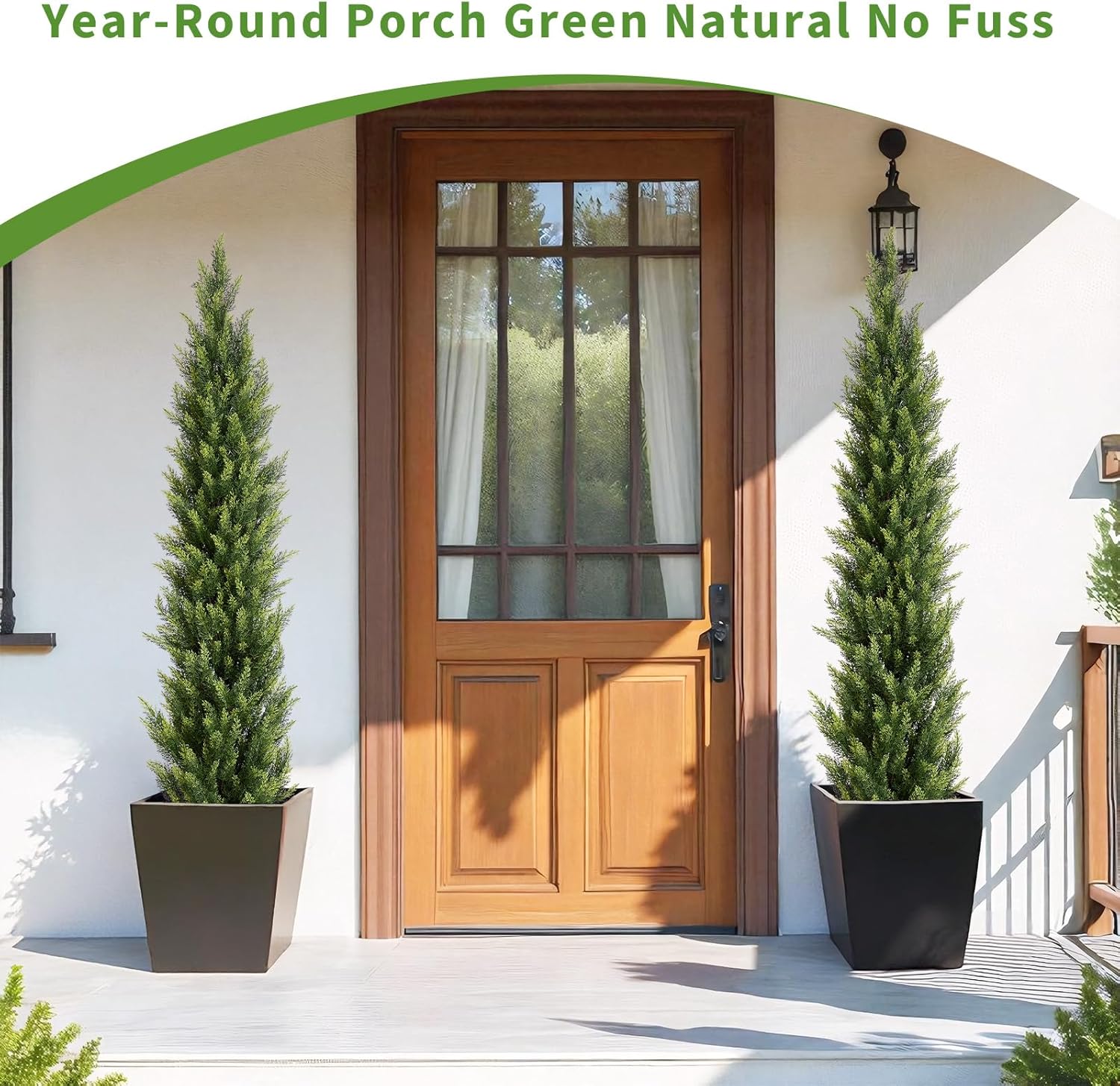 6FT Artificial Cedar Christmas Topiary Trees Set of 2 - Realistic Faux Pine Shrubs UV Resistant for Outdoor Planter Decor, 6 Feet Potted Fake Cypress Plants for Porch Front Door Patio UV Rated