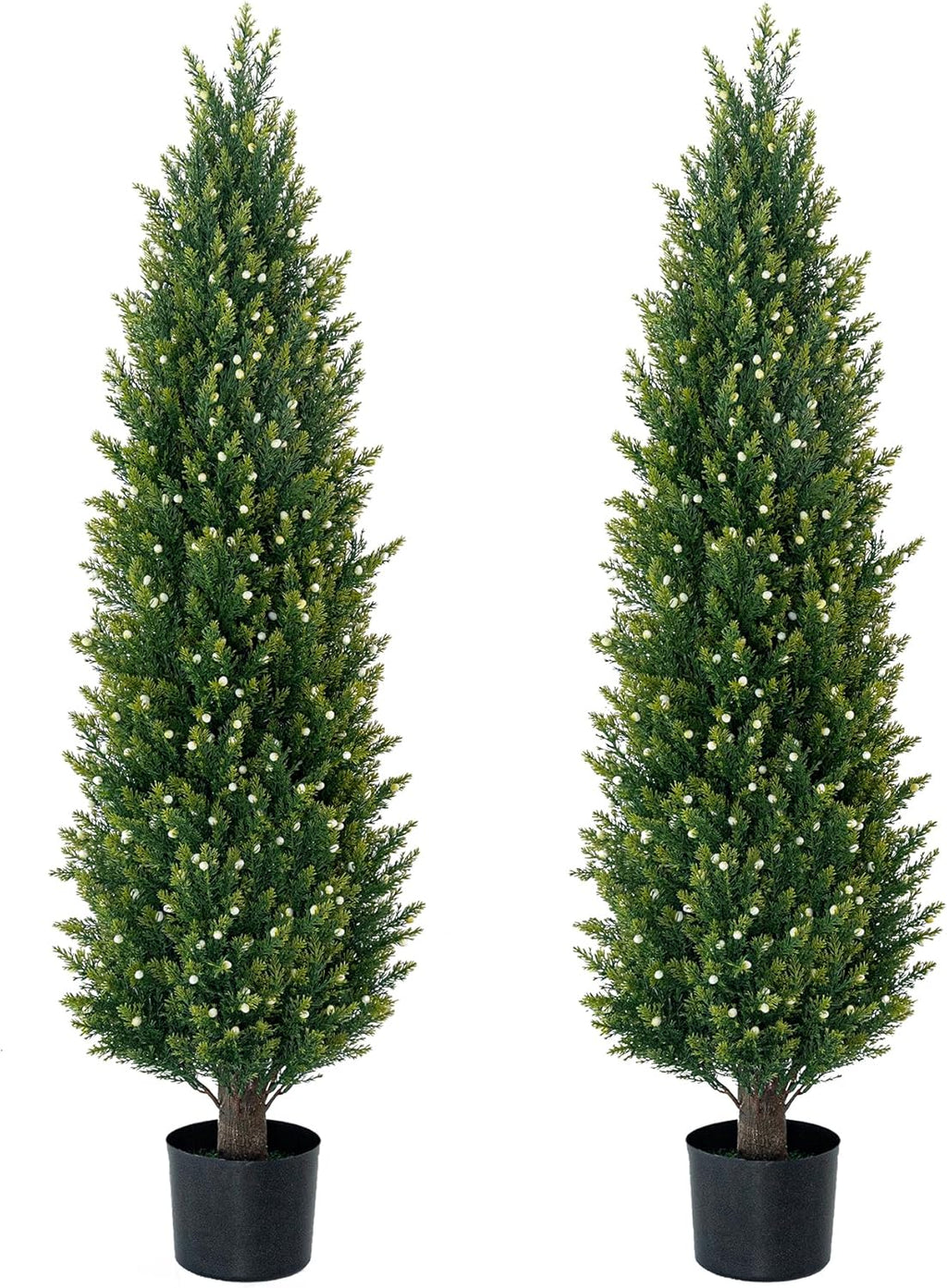 4FT Artificial Cedar Topiary Trees Set of 2 Faux Pine Trees White Berries Fake Shrubs UV Resistant Potted Plant Artificial Plants for Front Porch Garden Indoor Outdoor