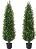 4FT Artificial Cedar Topiary Trees Set of 2 Faux Pine Trees White Berries Fake Shrubs UV Resistant Potted Plant Artificial Plants for Front Porch Garden Indoor Outdoor